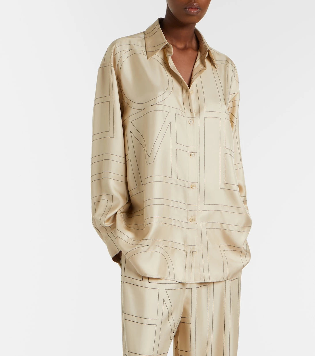 Toteme - Embroidered silk satin shirt