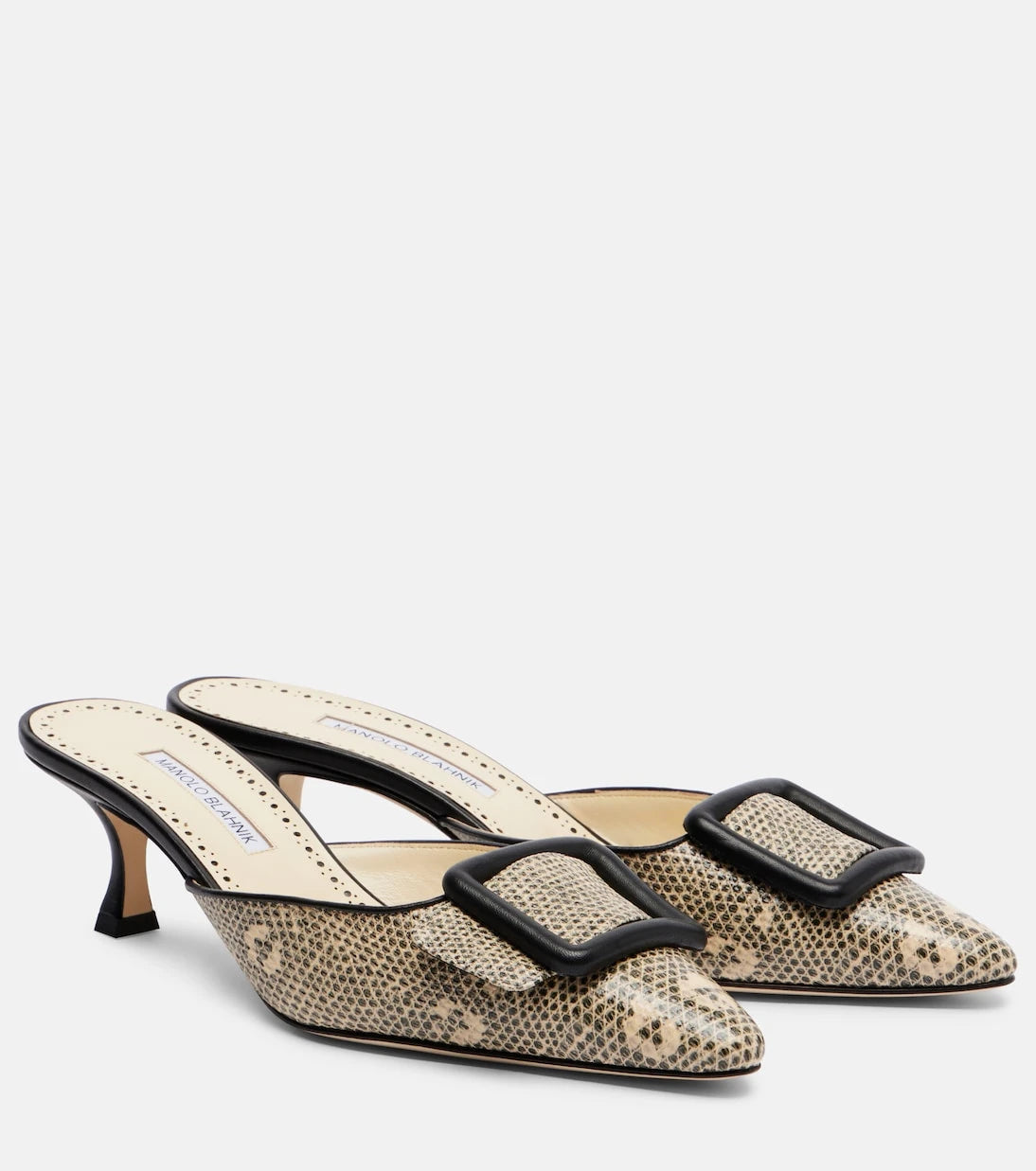 Manolo Blahnik - Maysale 50 snake-effect leather mules