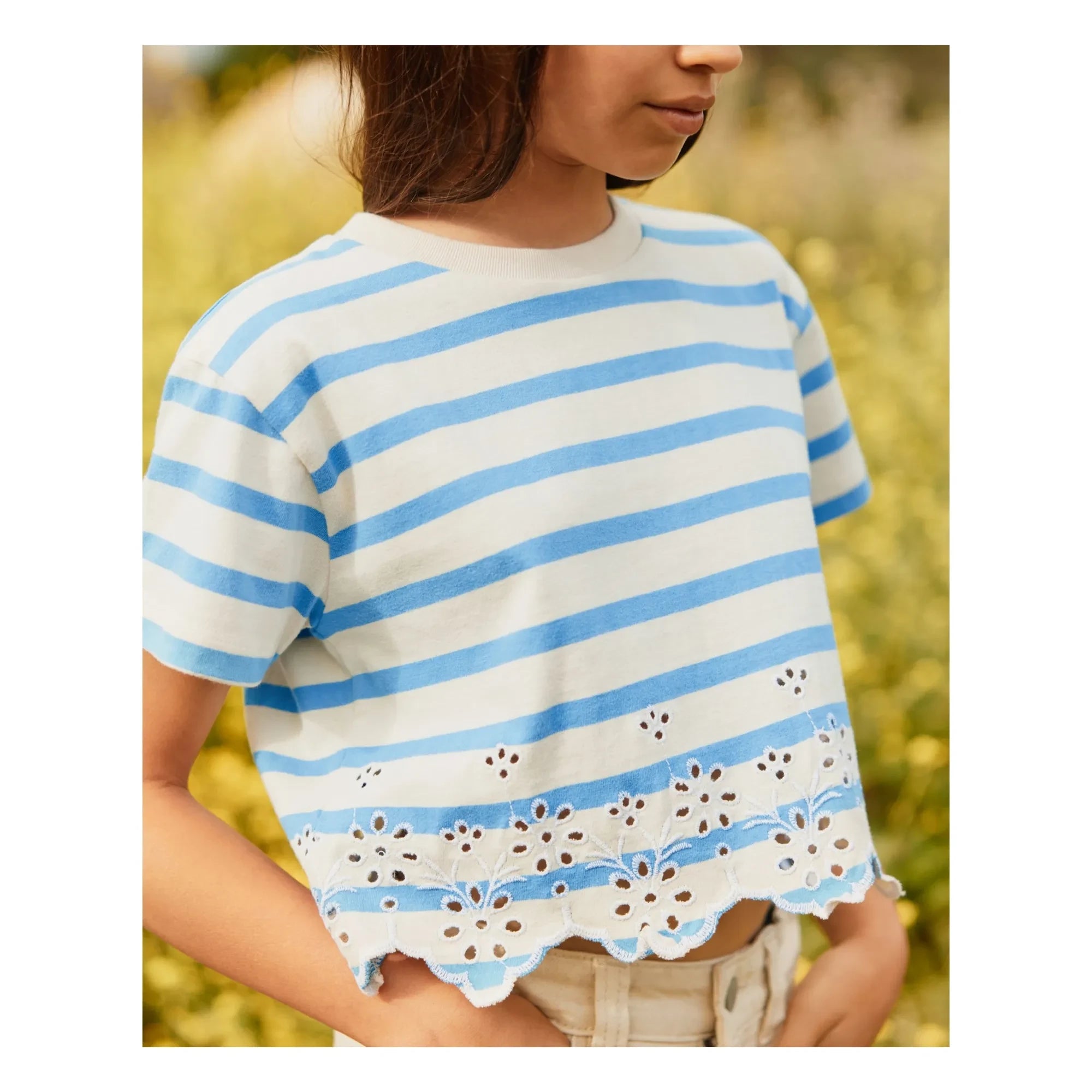 Molo - Rosita Striped Organic Cotton T-shirt | Light Blue