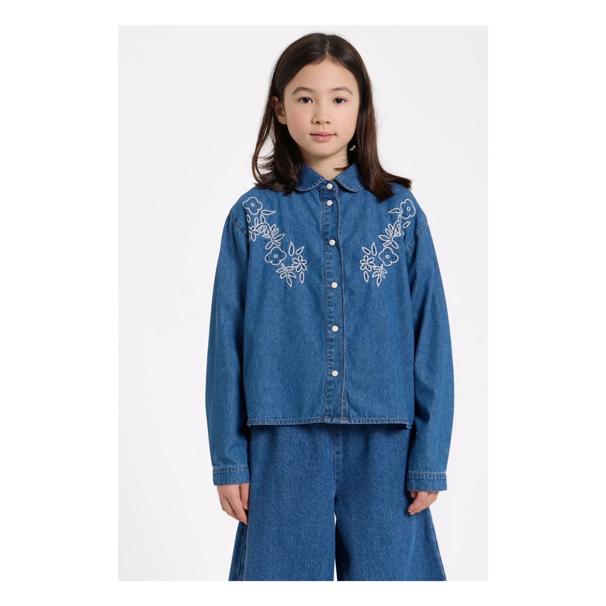 Hundred Pieces - Clara Embroidered Short Shirt | Denim blue