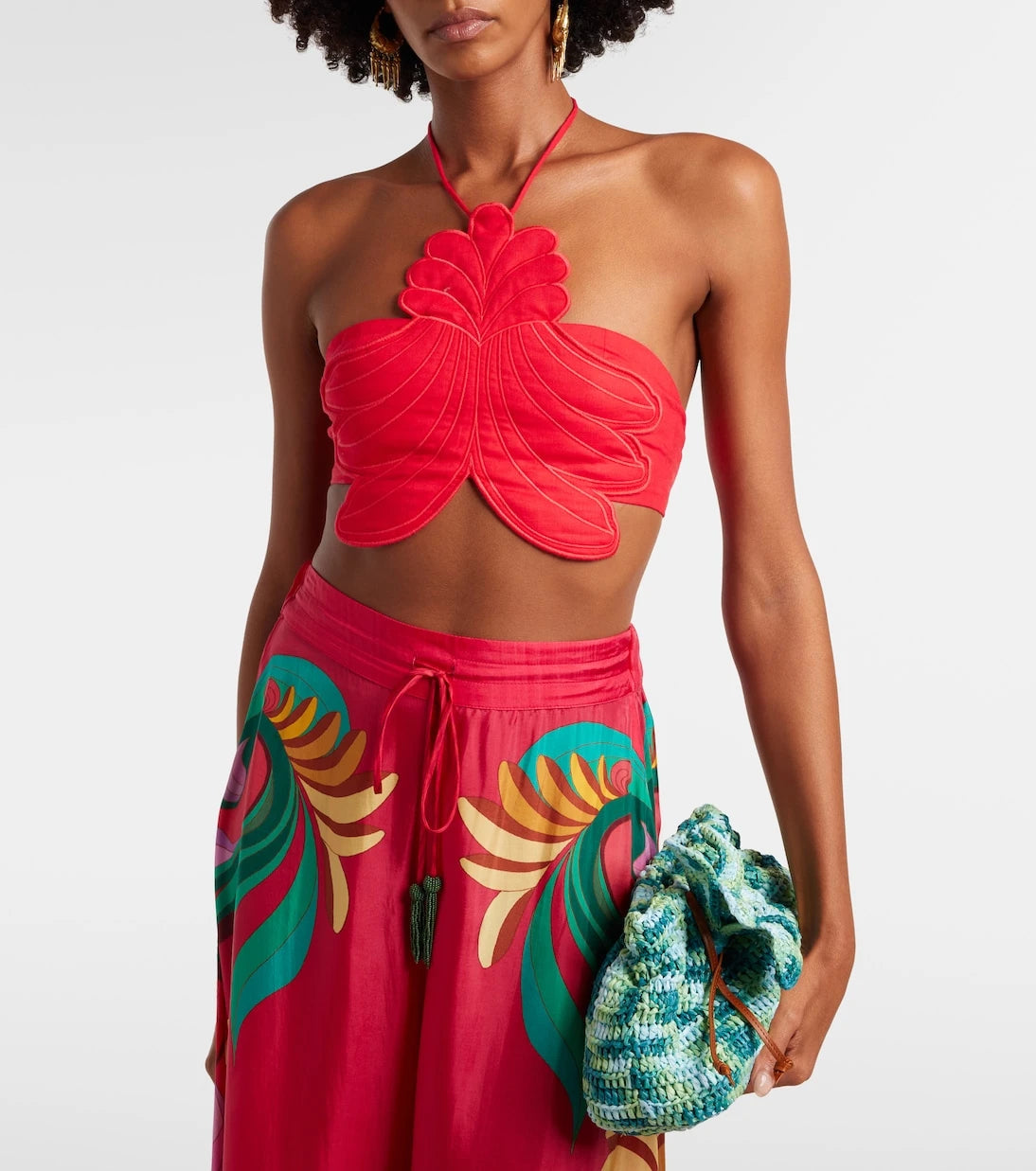 Farm Rio - Banana Queen linen-blend crop top