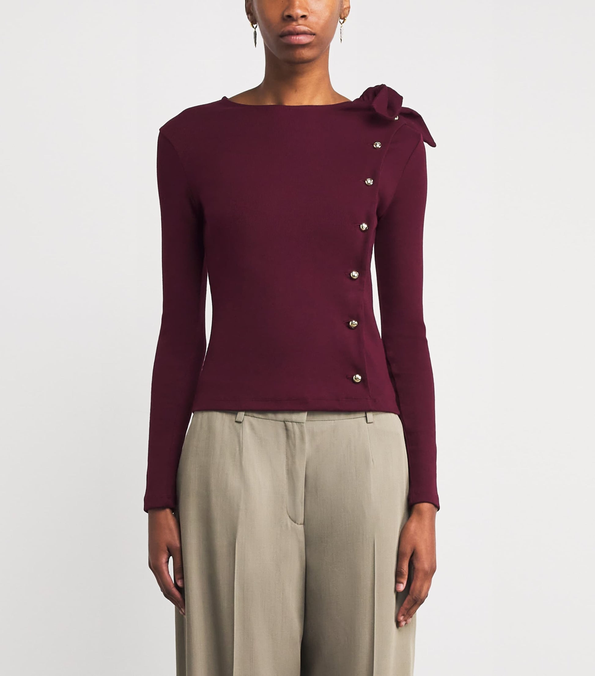 Claudie Pierlot Red Cotton-Blend Bow-Detail Top