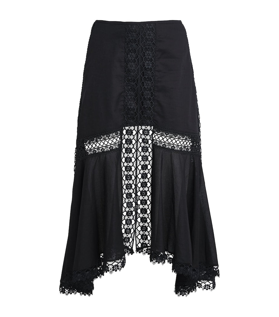 Charo Ruiz Ibiza Green Broderie-Trim Clair Midi Skirt