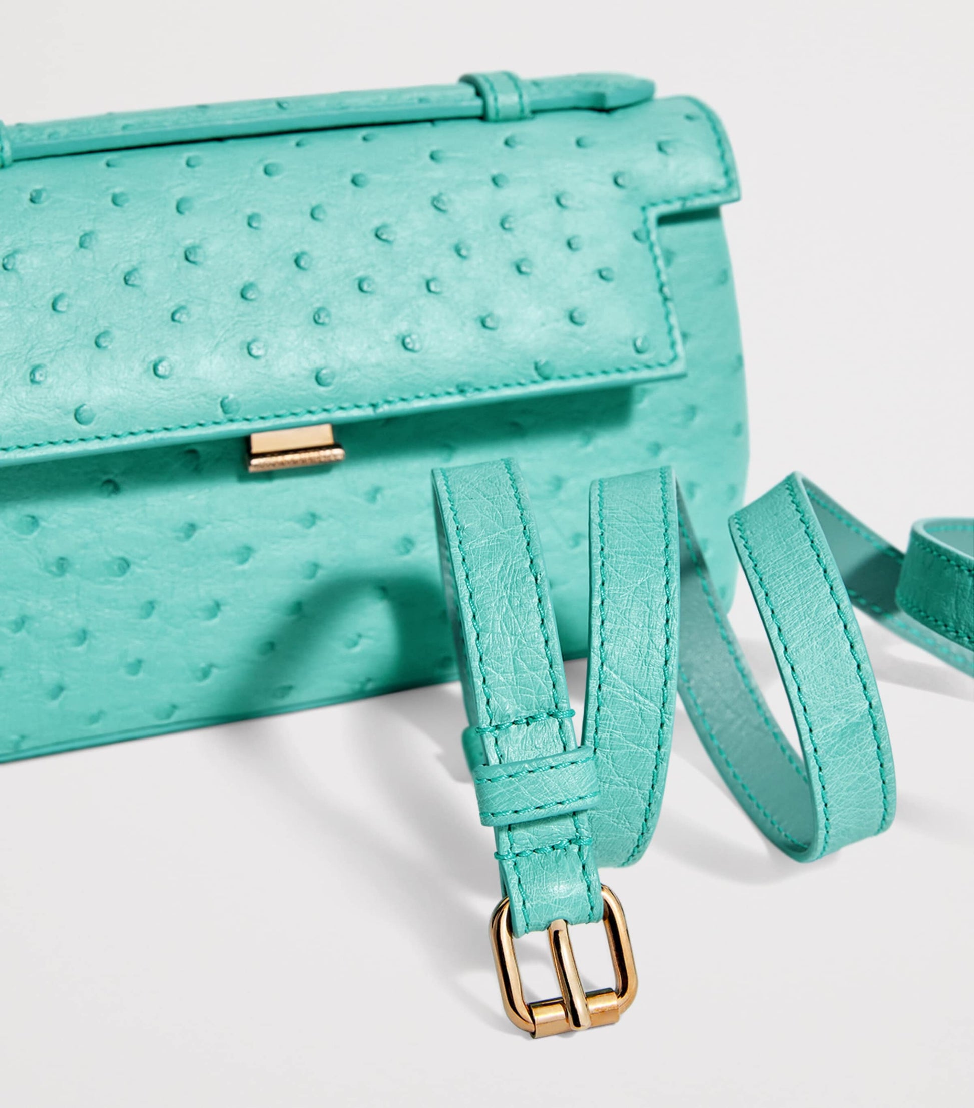 Analeena Blue Ostrich Leather Top-Handle Bag