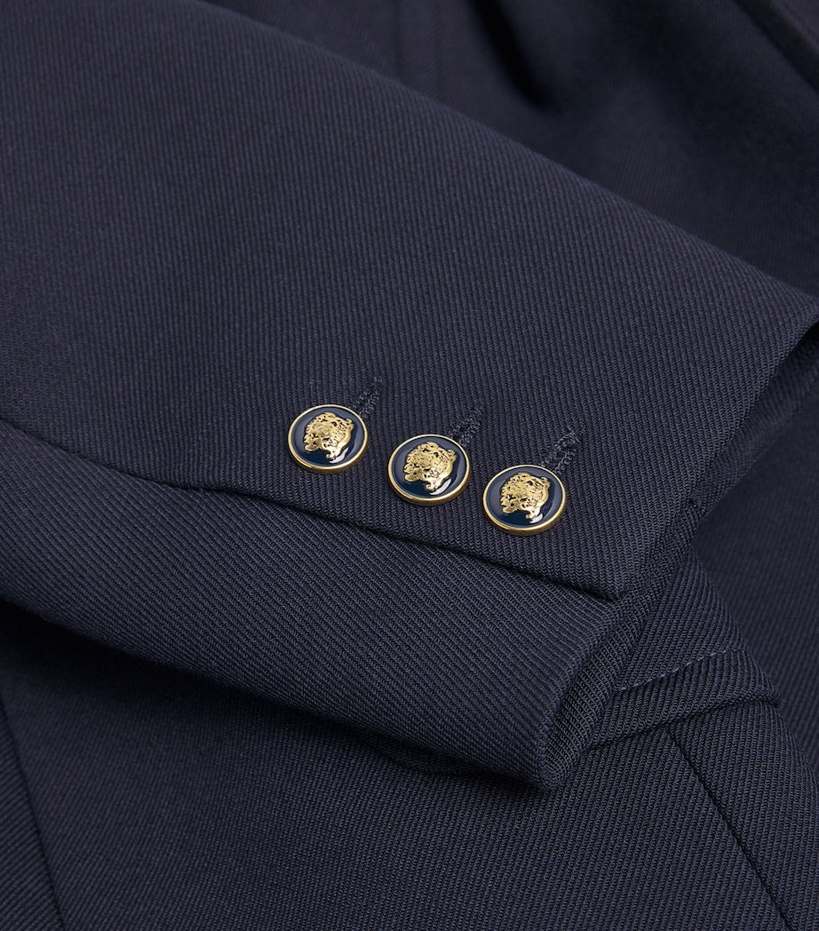 Blue Double-Breasted Long Coat