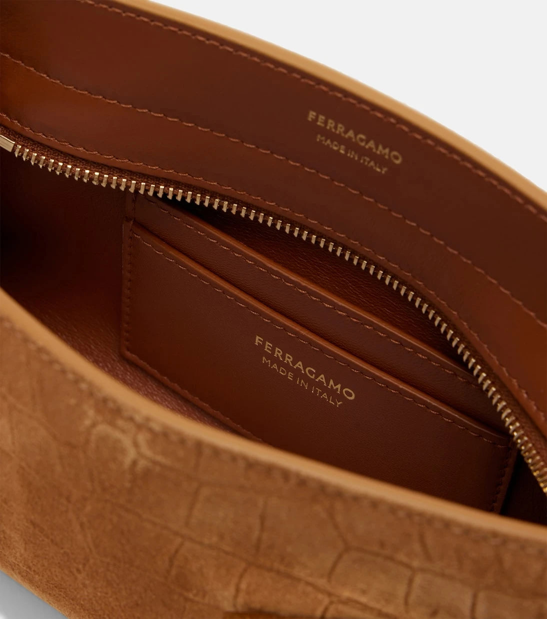 Ferragamo - Hug Mini croc-effect suede clutch