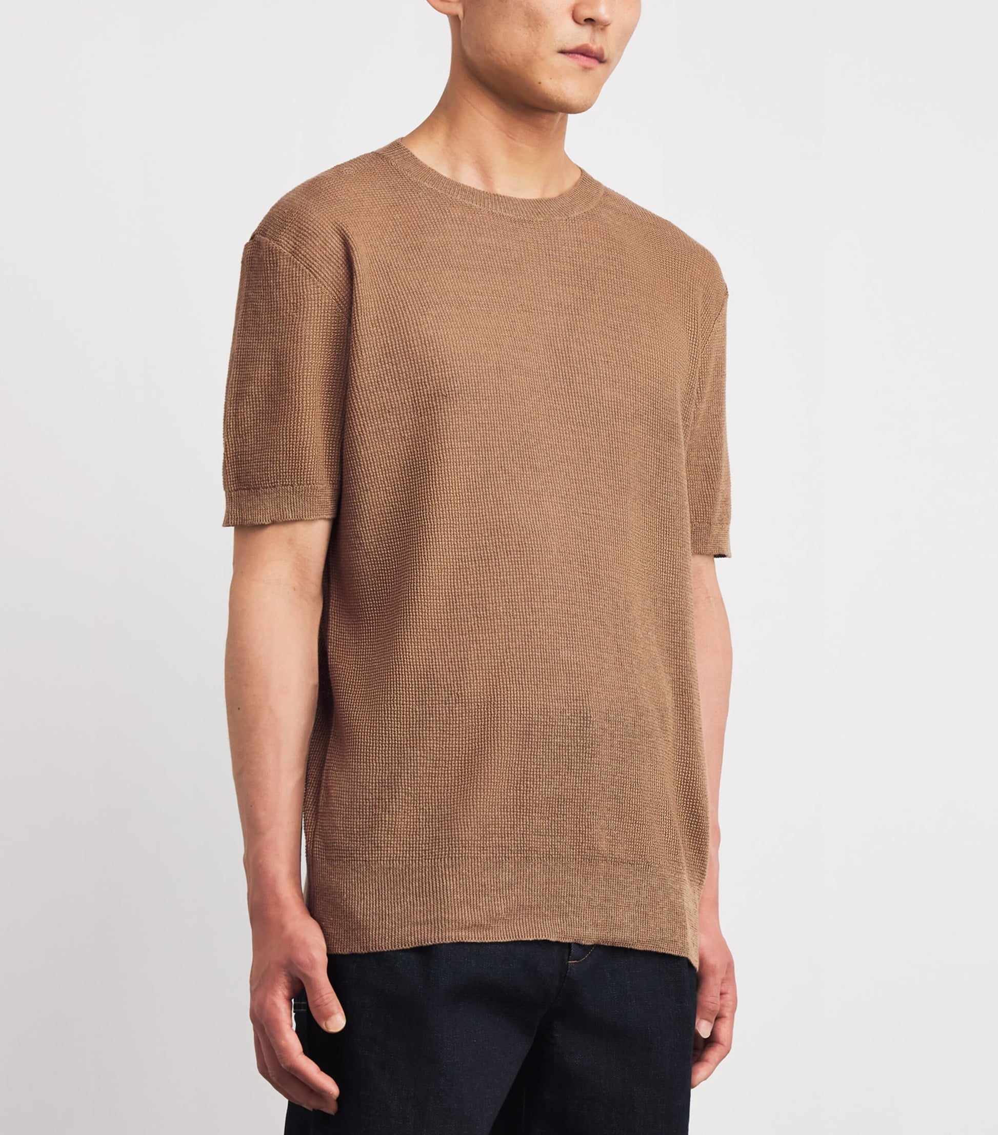 Brown Linen-Cotton T-Shirt