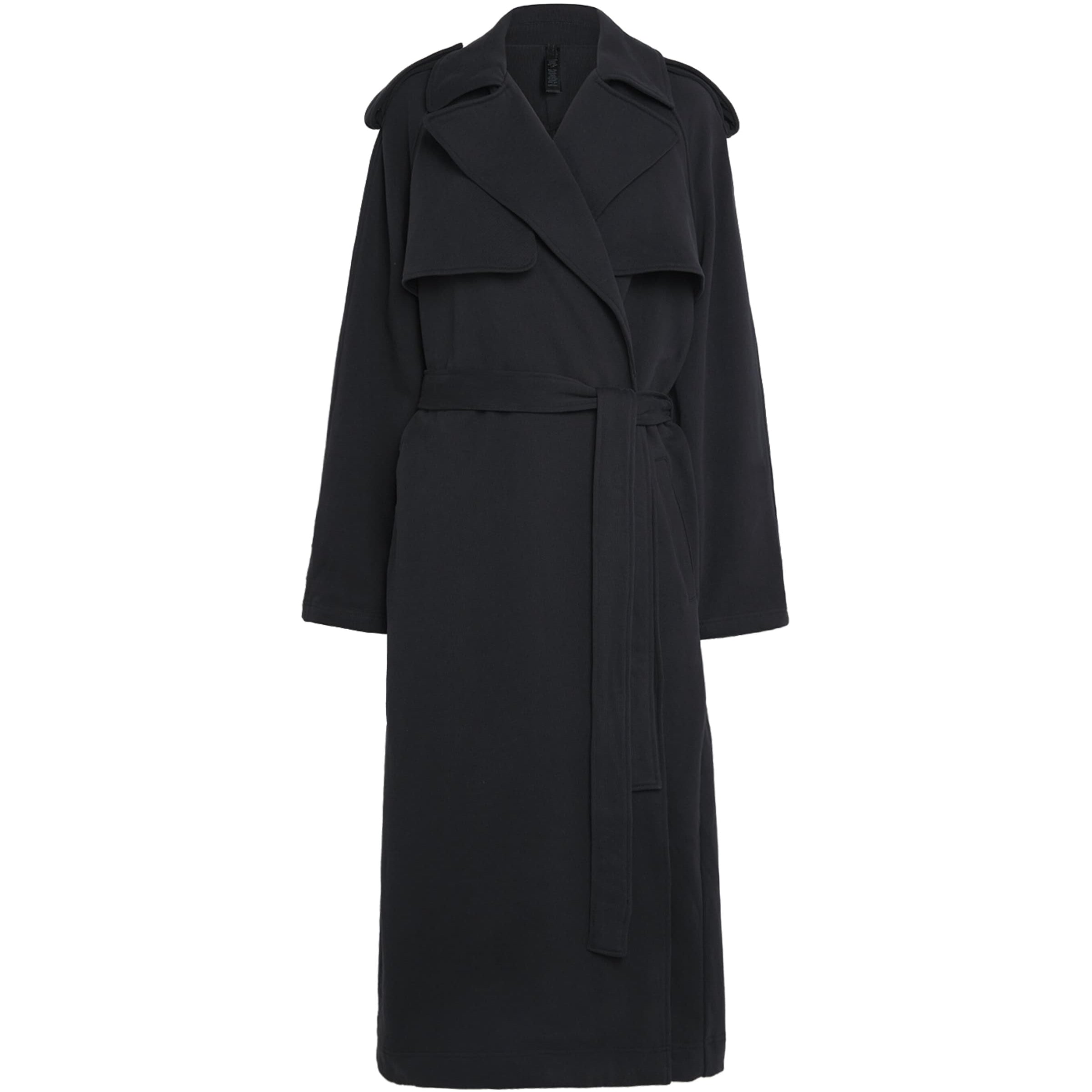 Skims Black Cotton Fleece Boyfriend Trench Coat
