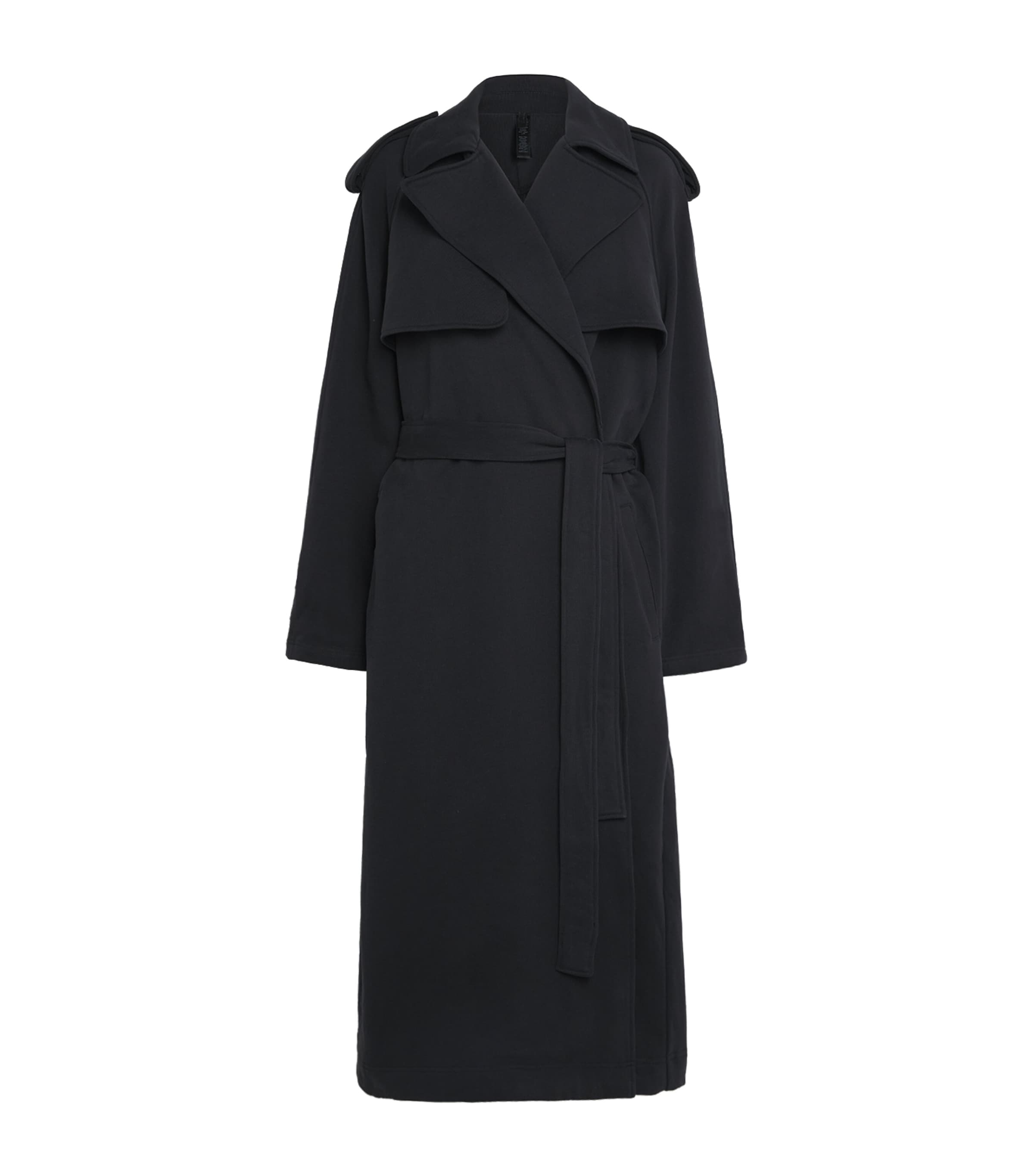 Skims Black Cotton Fleece Boyfriend Trench Coat