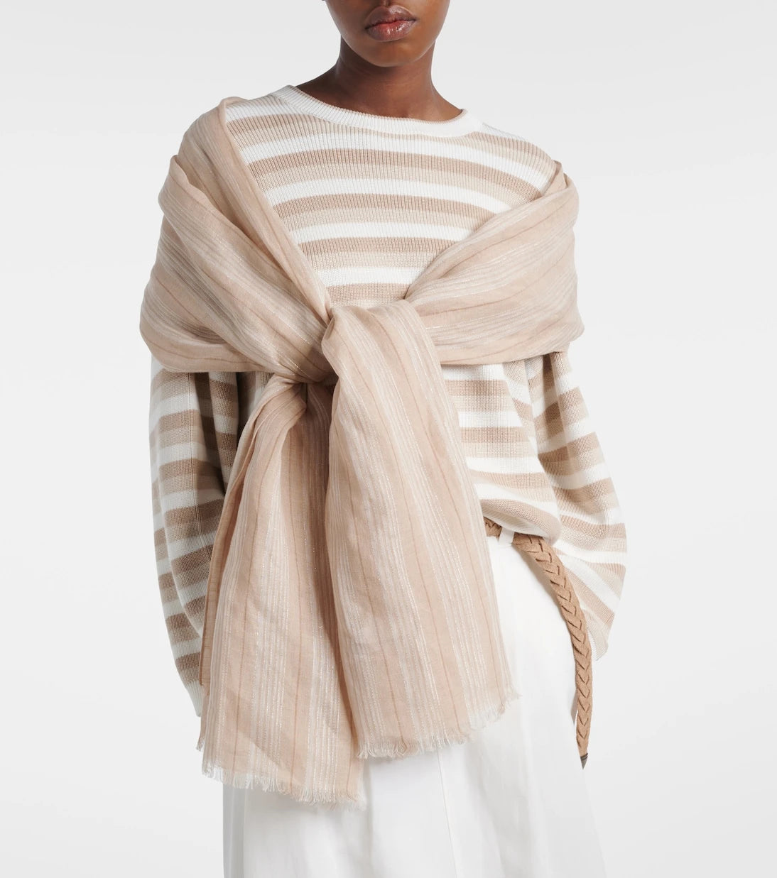 Brunello Cucinelli - Striped linen-blend scarf