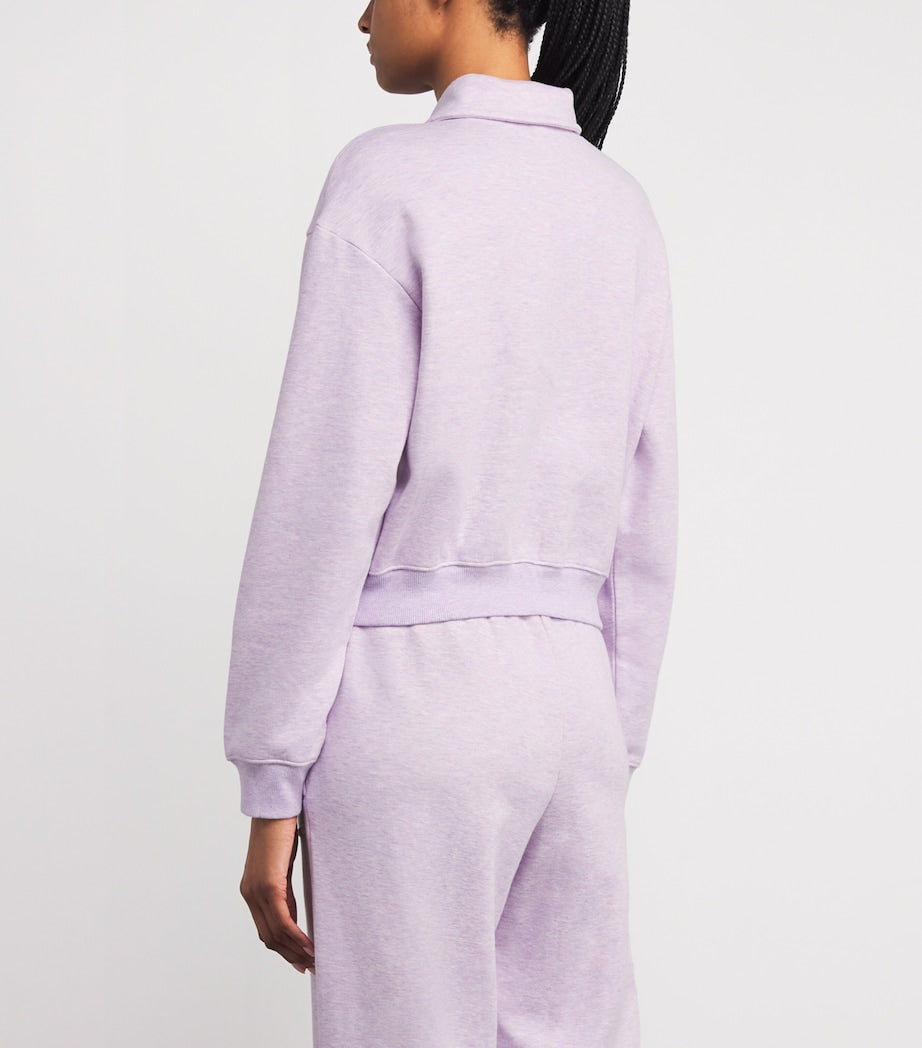 Purple Cotton-Blend Fleece Polo Sweatshirt