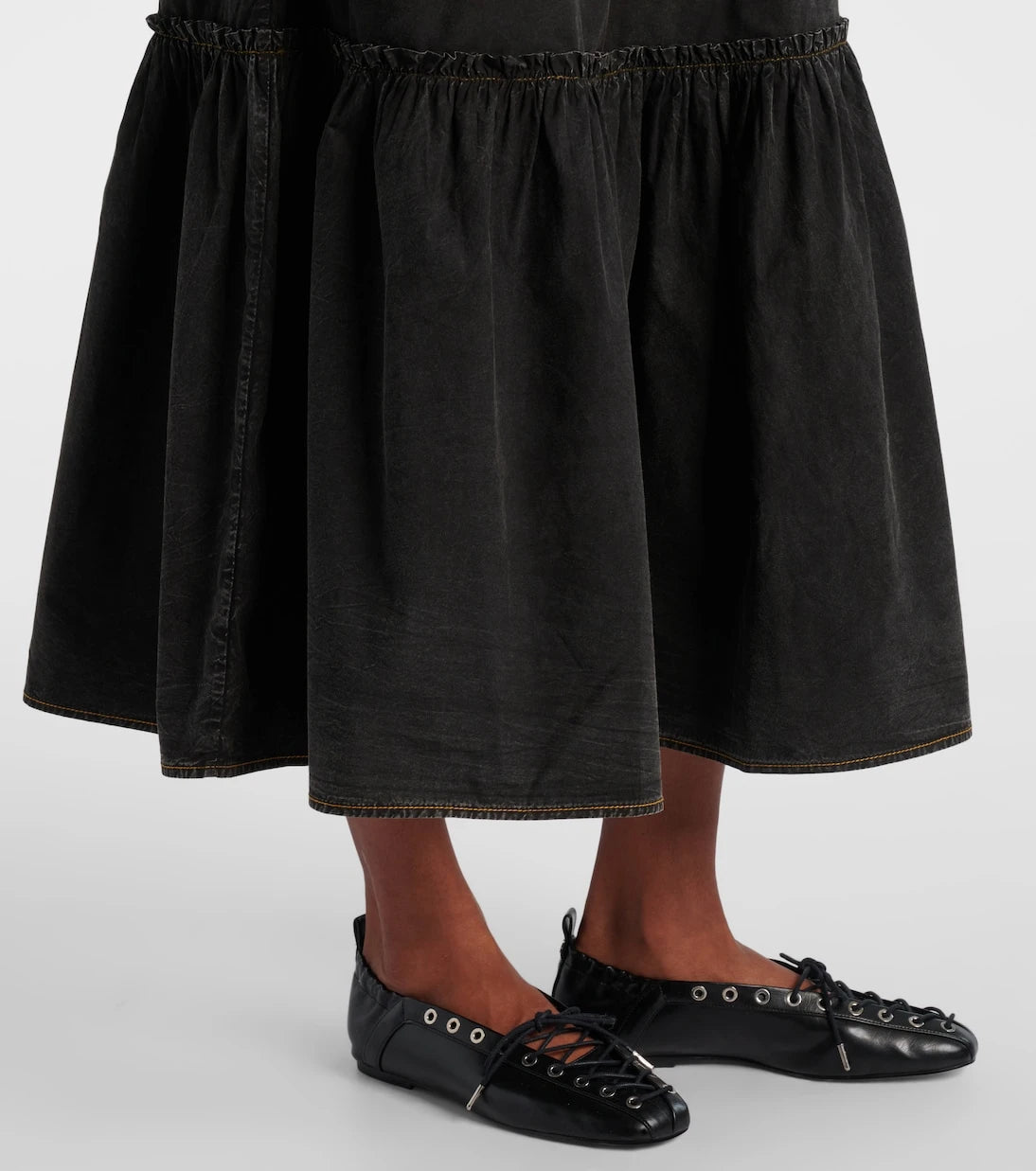 Ganni - Smocked tiered cotton maxi skirt