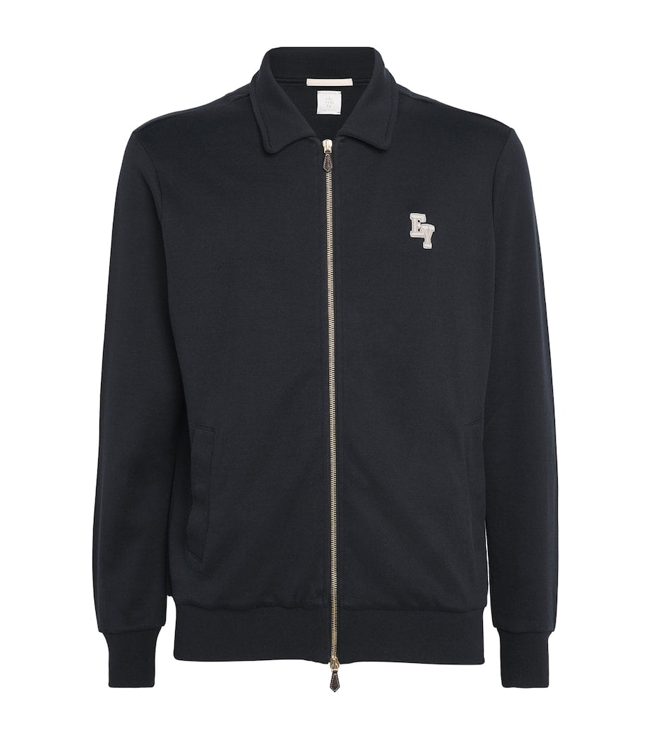 Eleventy Black Cotton-Blend Logo Track Jacket