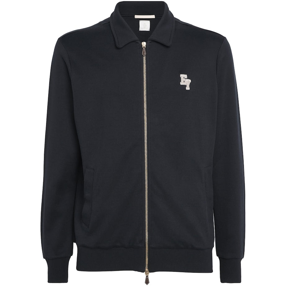 Eleventy Black Cotton-Blend Logo Track Jacket