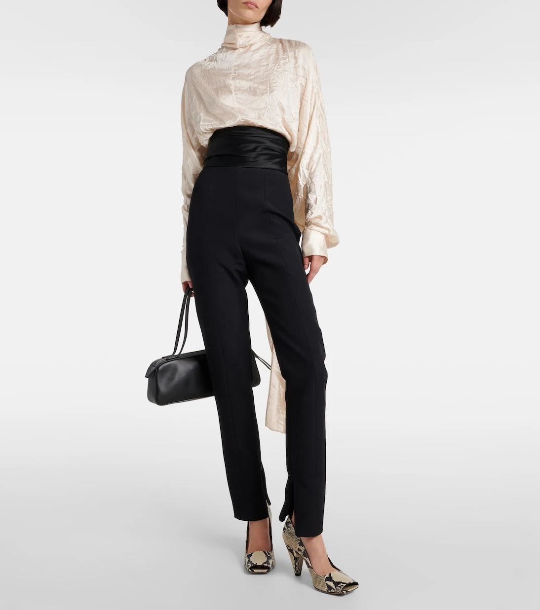 Khaite - Lenro satin-trimmed high-rise slim pants