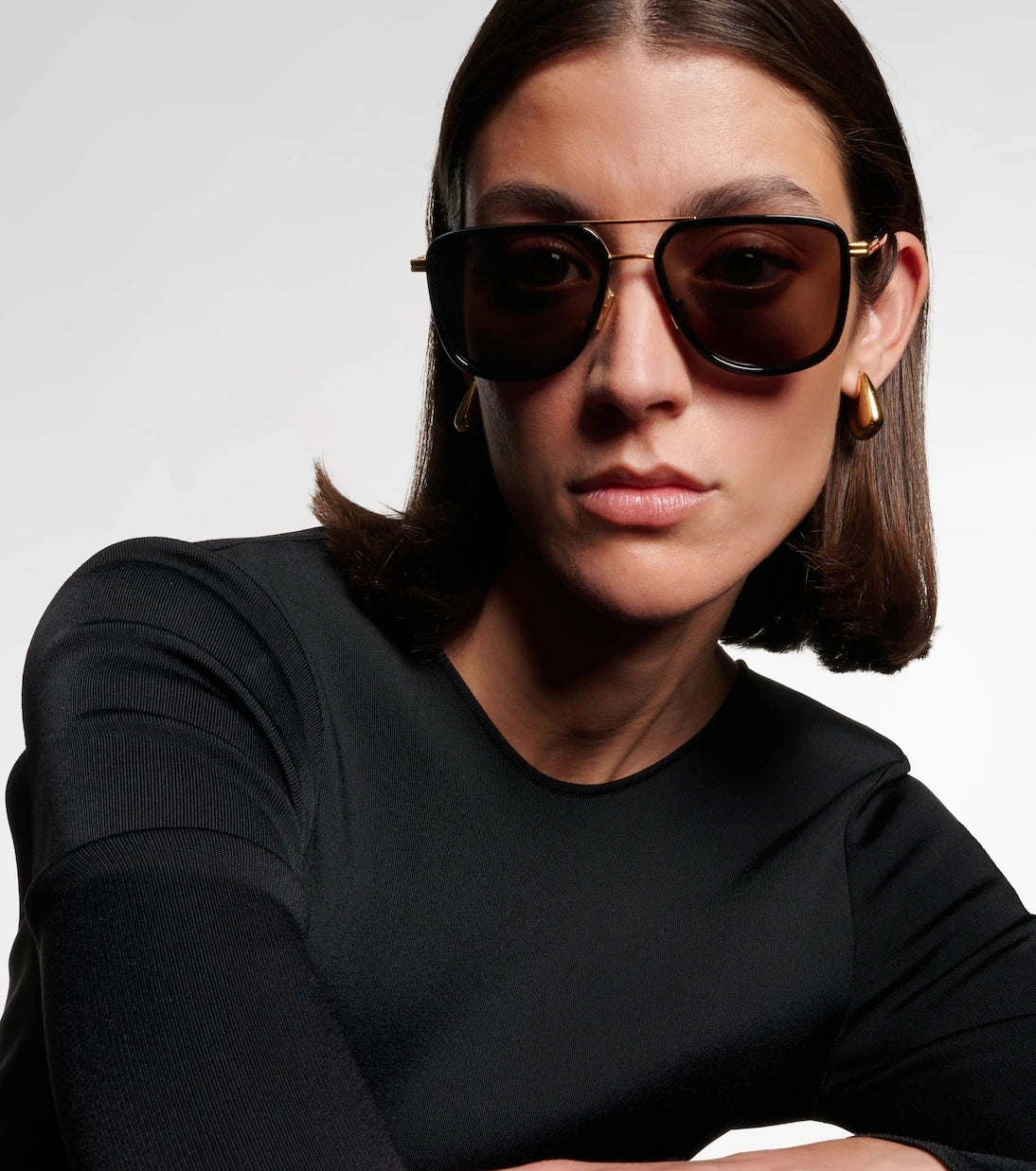 Bottega Veneta - نظارات شمسية أفياتور معدنية مدمجة