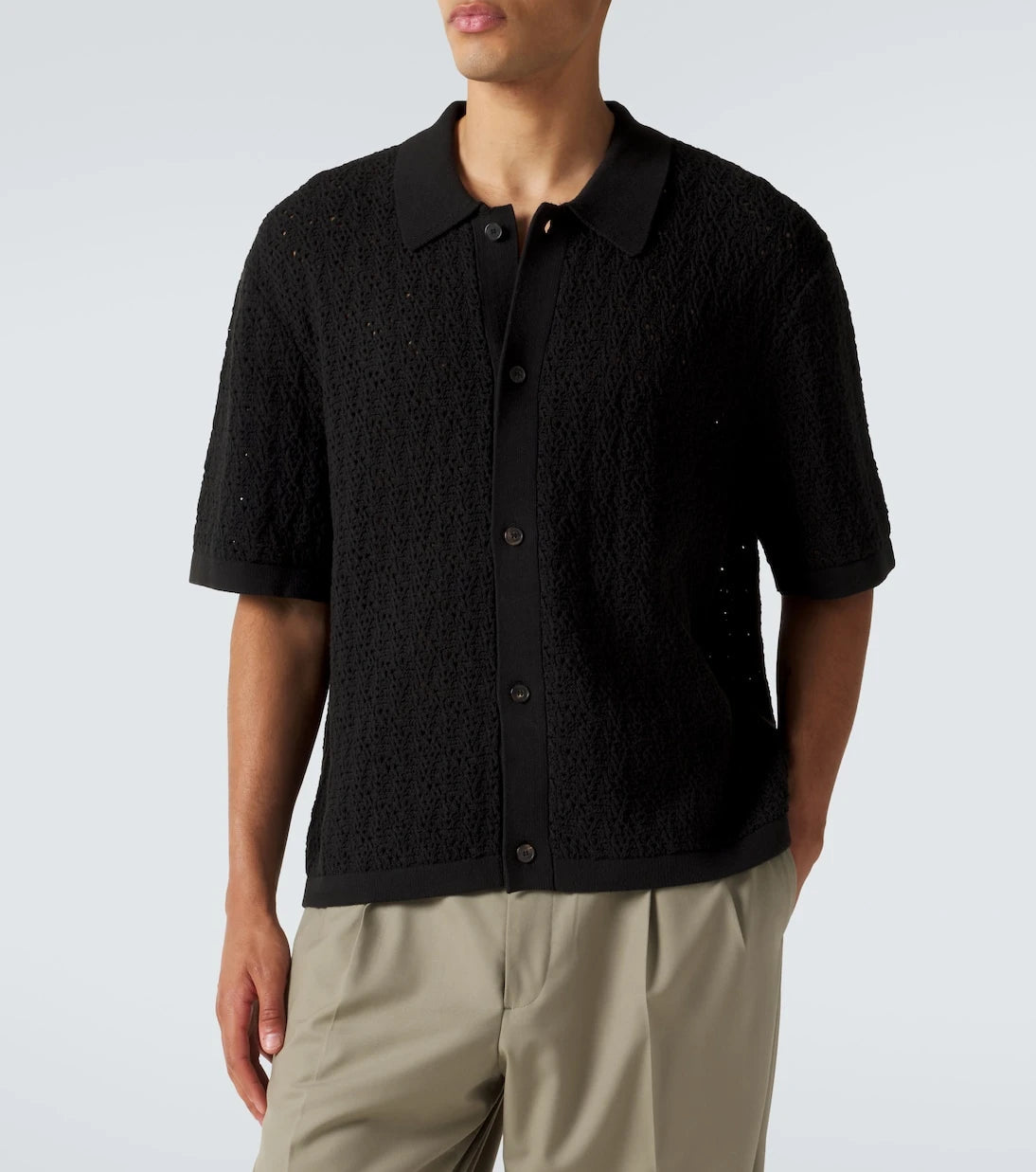 Frame - Crochet cotton-blend polo shirt