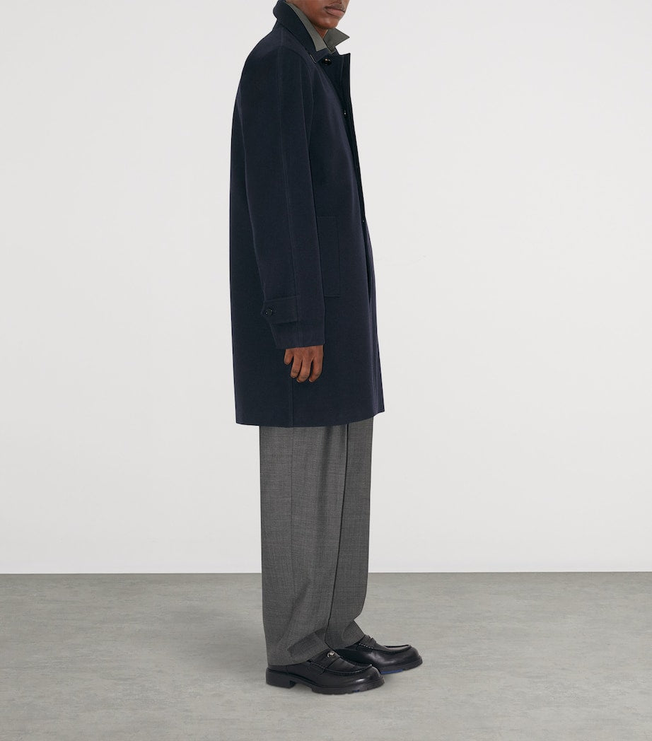 Navy Cashmere Mid-Length Car Coat
