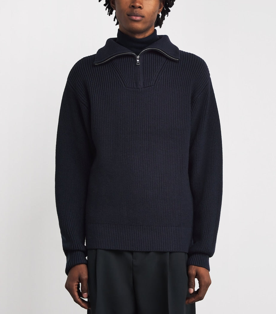 Merino Wool Quarter-Zip Ribbed Sweater