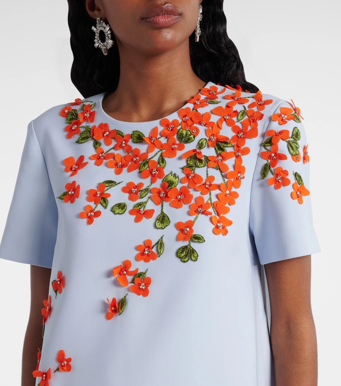 Carolina Herrera - Floral-appliqué crêpe shift dress