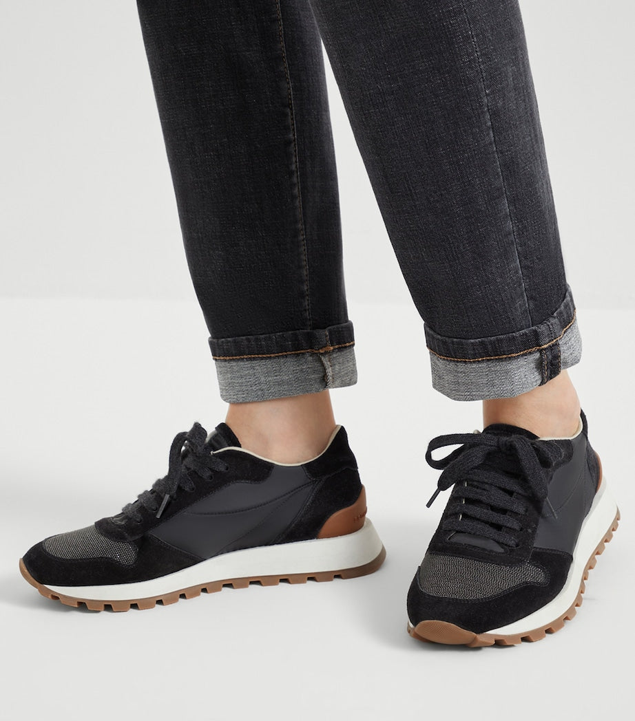 Brunello Cucinelli Black Suede Technical Running Sneakers
