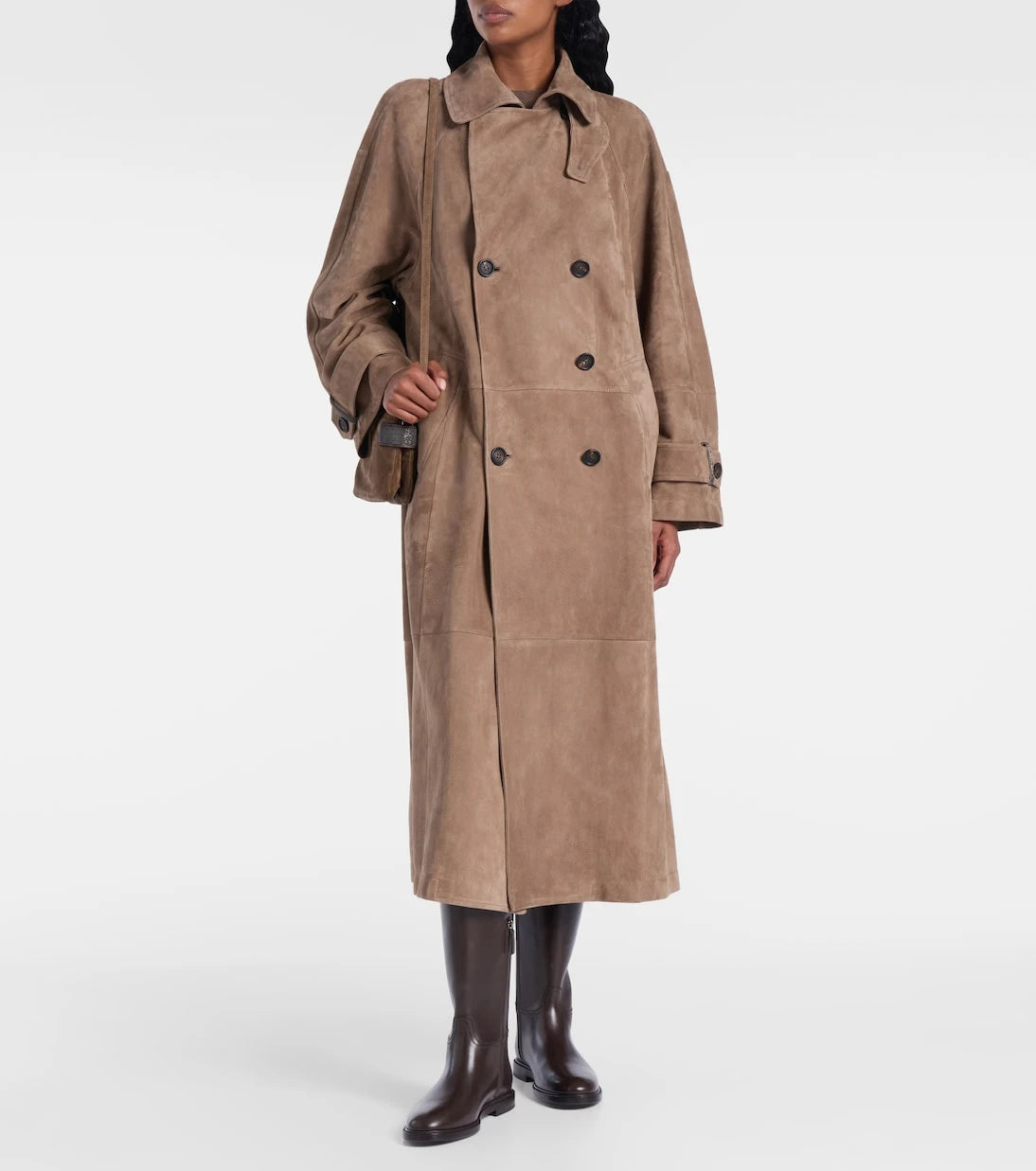 Brunello Cucinelli - Double-breasted paneled suede coat