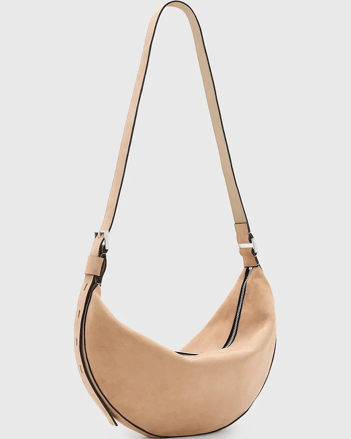 Велурена чанта AllSaints HALFMOON