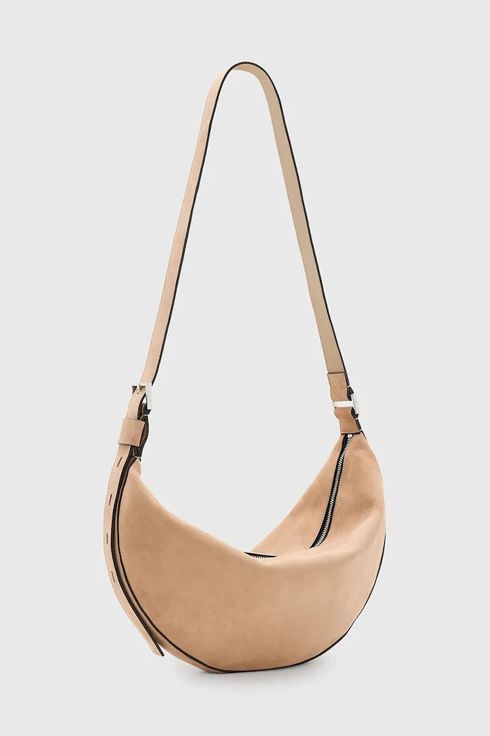 Велурена чанта AllSaints HALFMOON