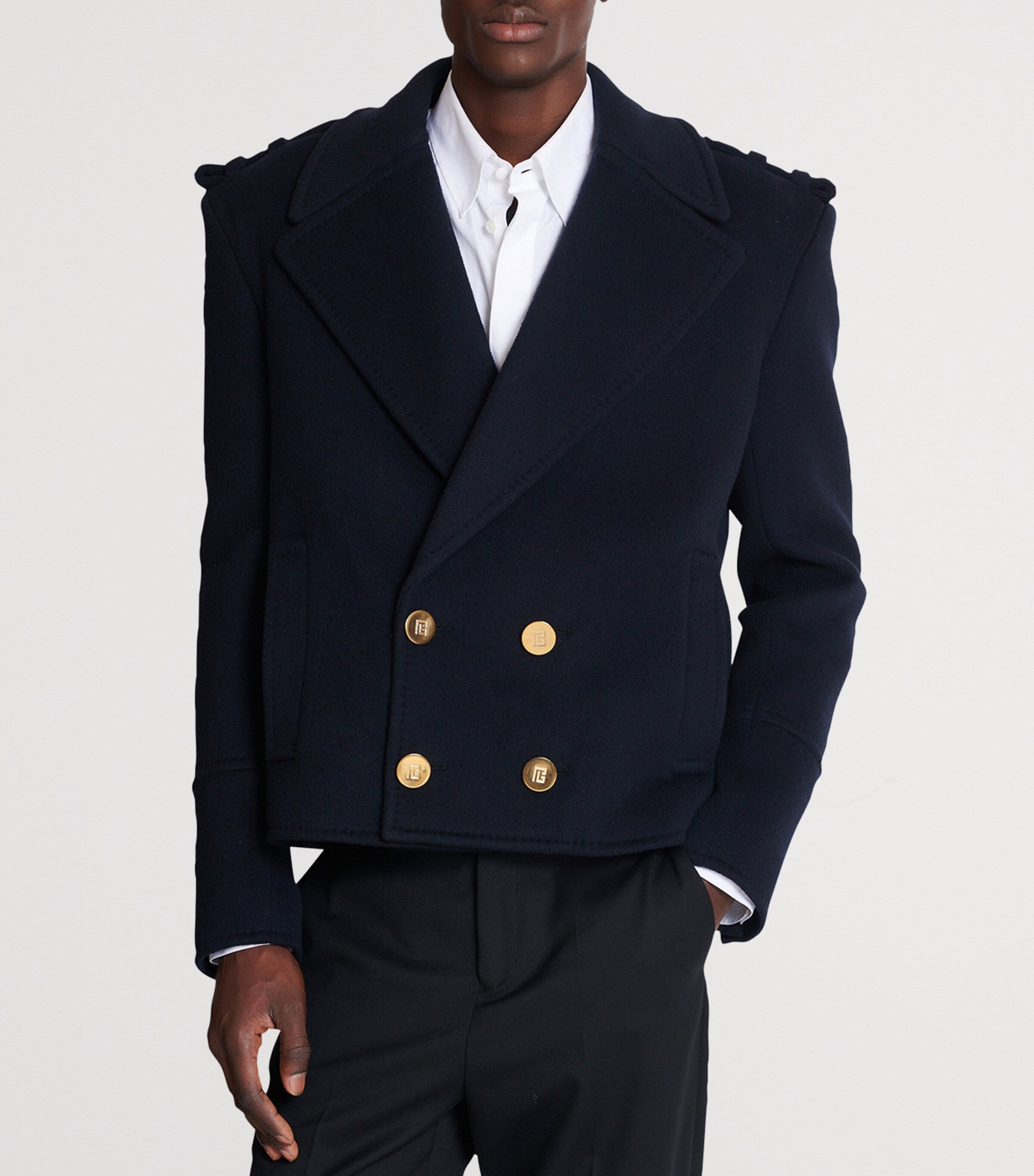 Navy Virgin Wool-Cashmere Reefer Jacket