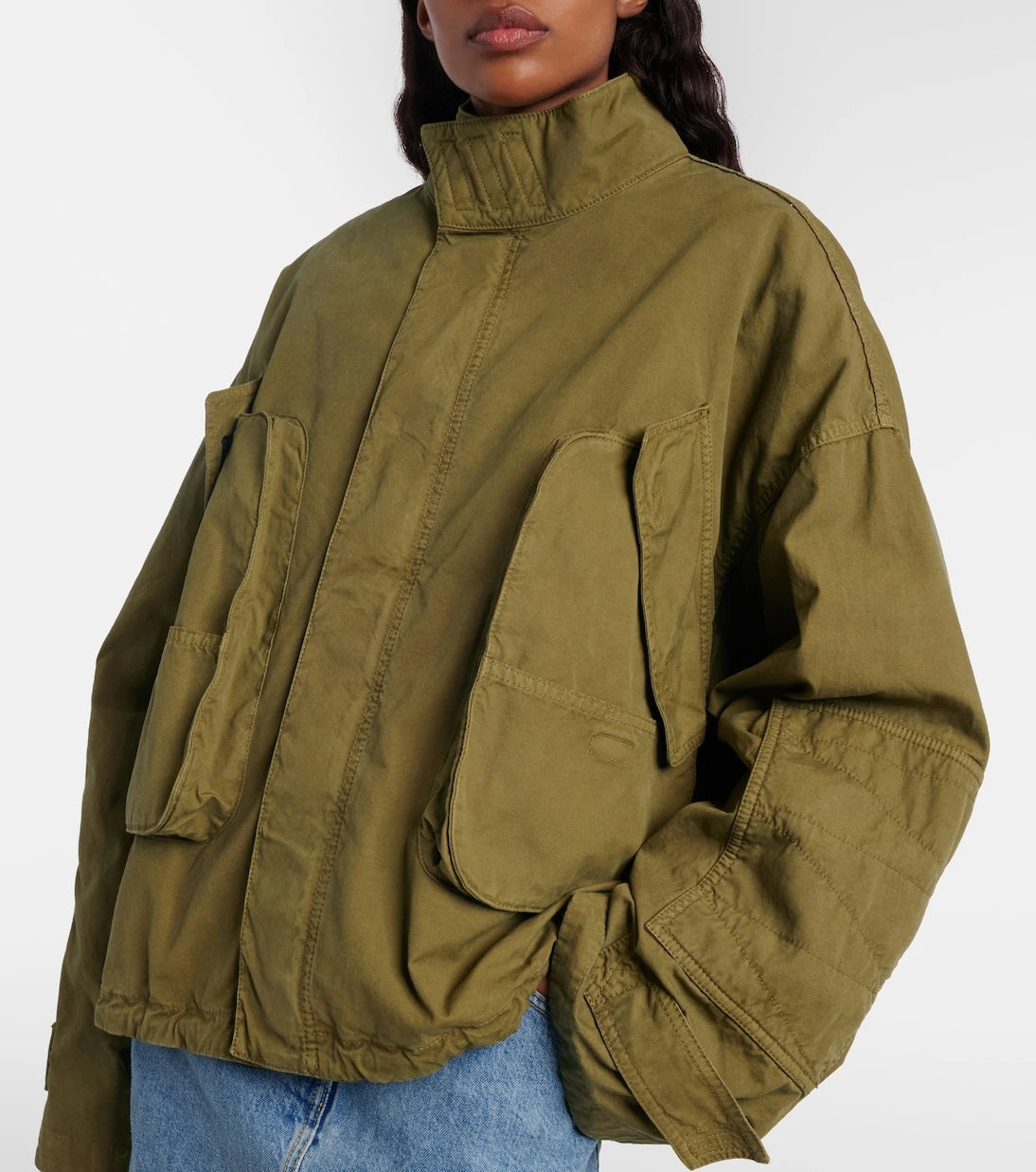 The Attico - Leather-trimmed cotton jacket