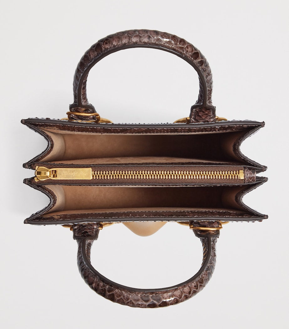 Python Skin Face Top-Handle Bag