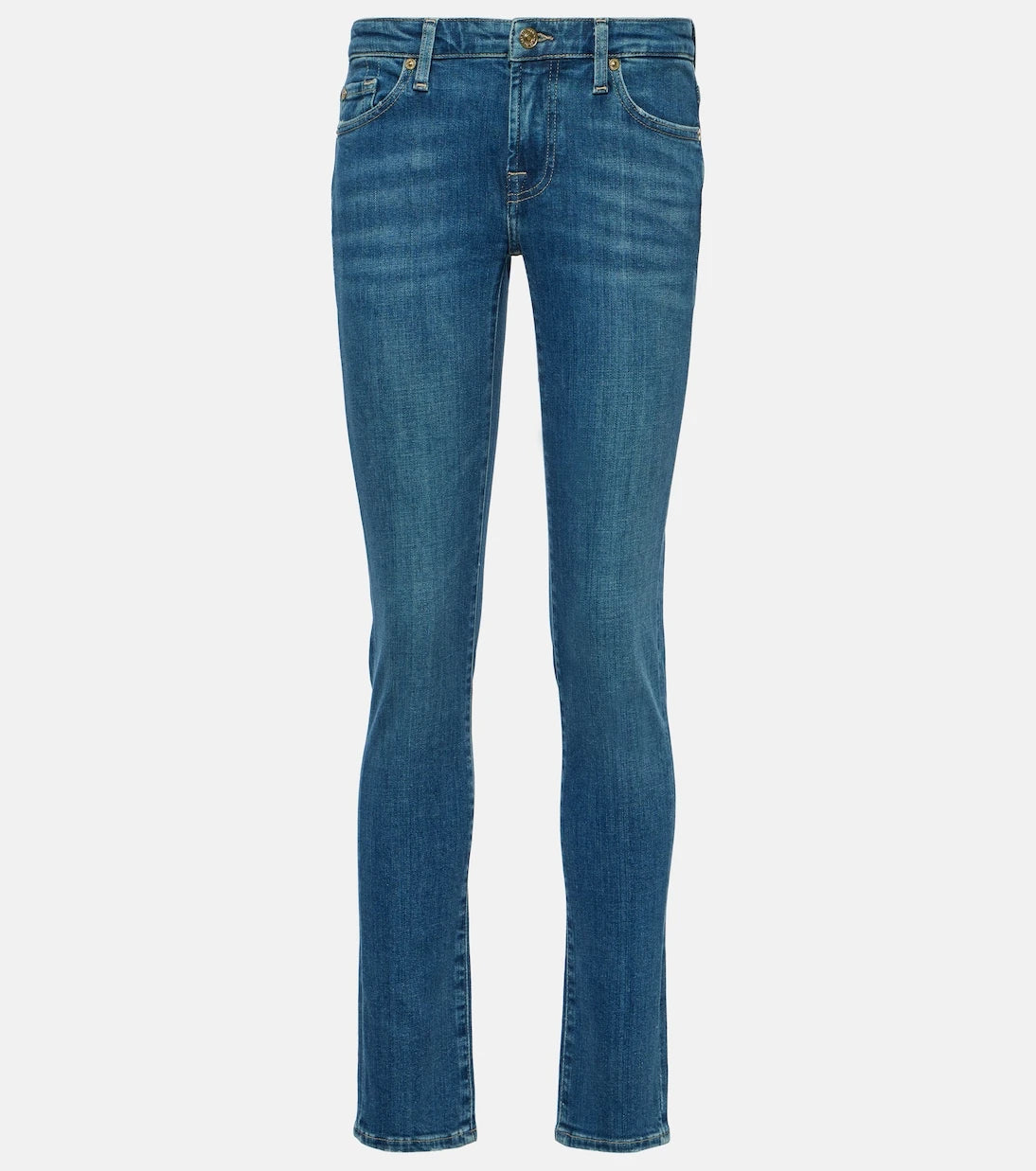 7 For All Mankind - بنطلون جينز بايبير سكيني متوسط الارتفاع