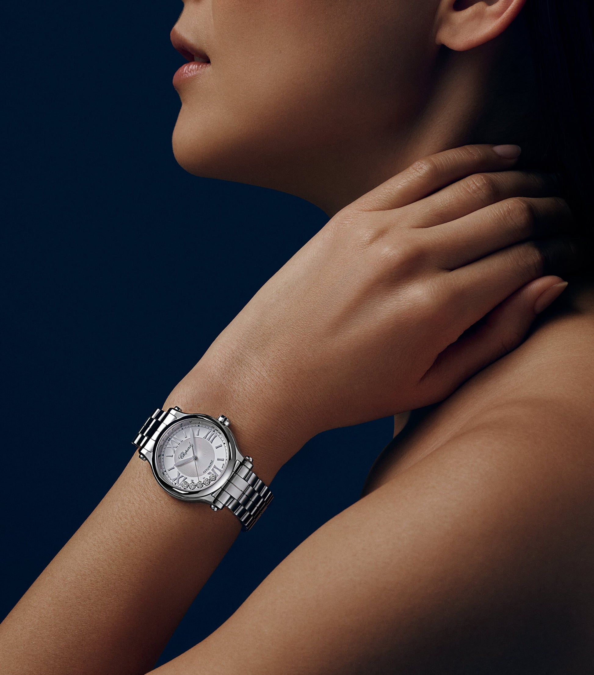 Stainless Steel and Diamond Happy Sport Automatic Watch 33mm