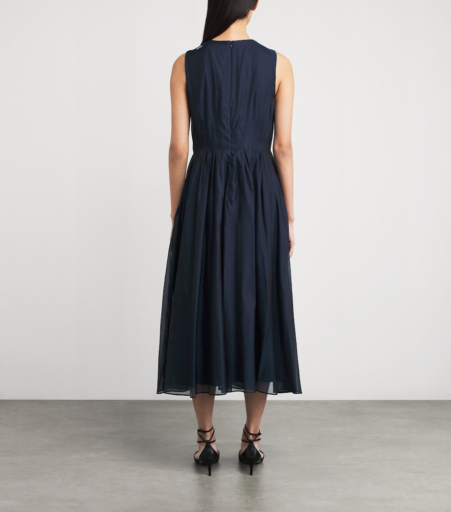Max Mara Blue Silk Pleated Midi Dress