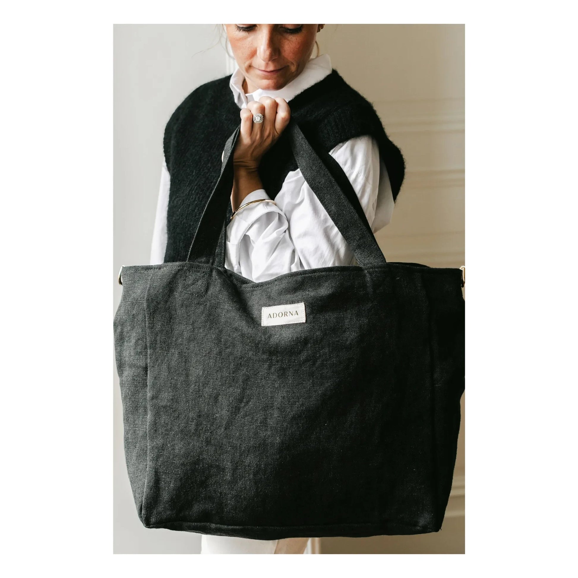 Adorna - Isia Linen Changing Bag | Black
