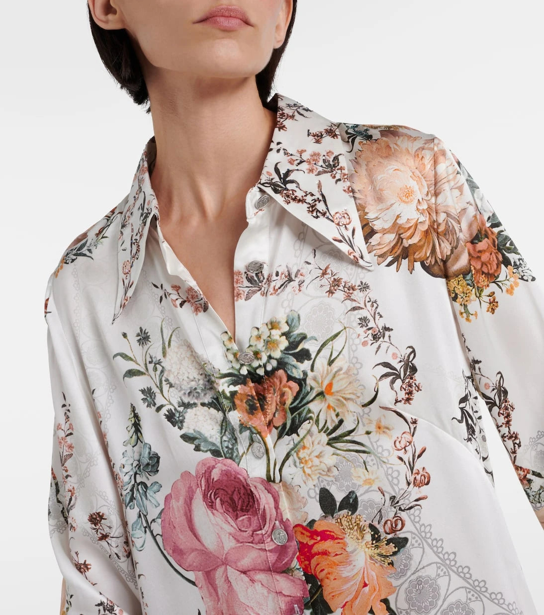 Camilla - Floral silk satin shirt dress