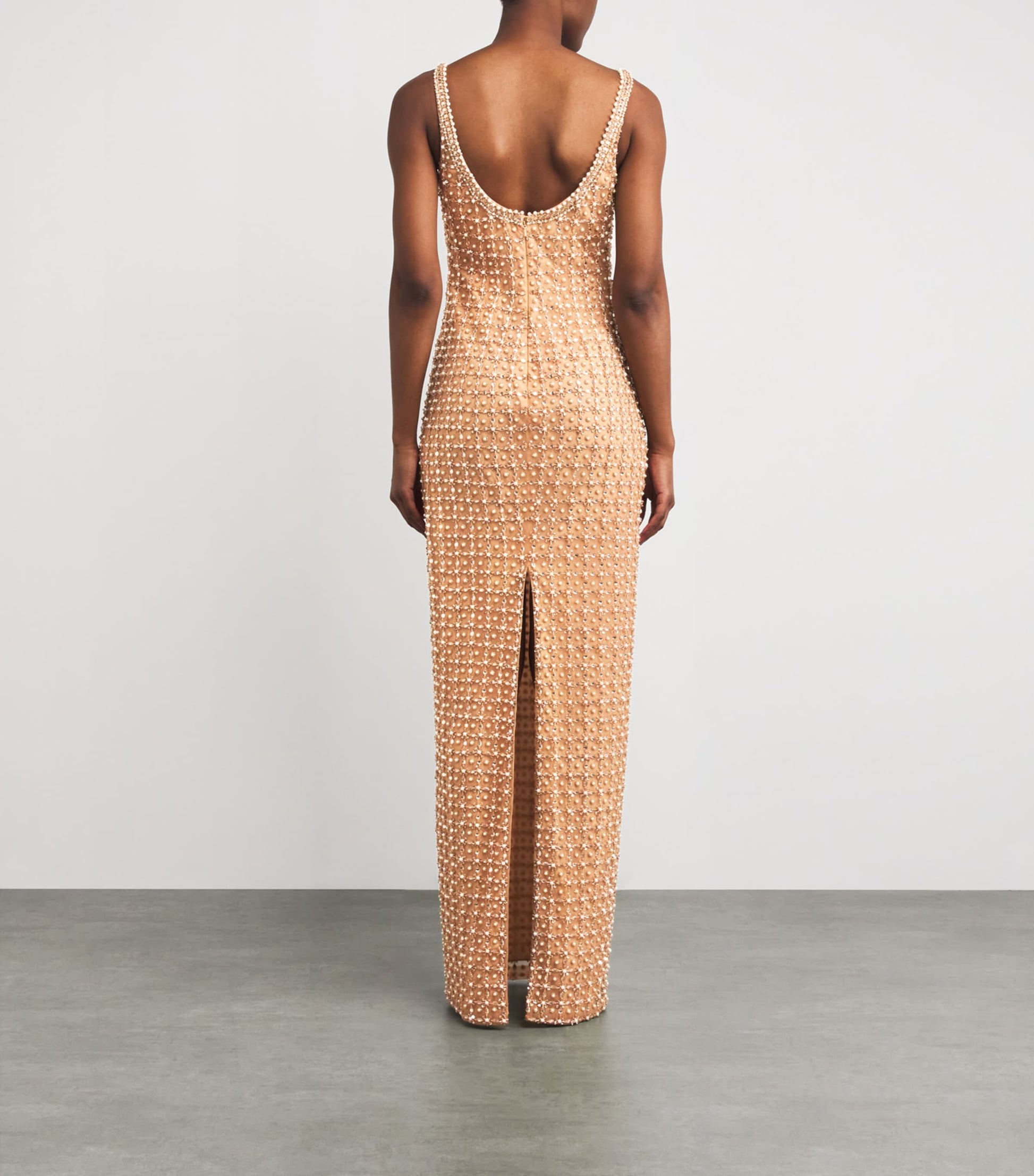 Pamella Roland Nude Embellished Gown with Cape