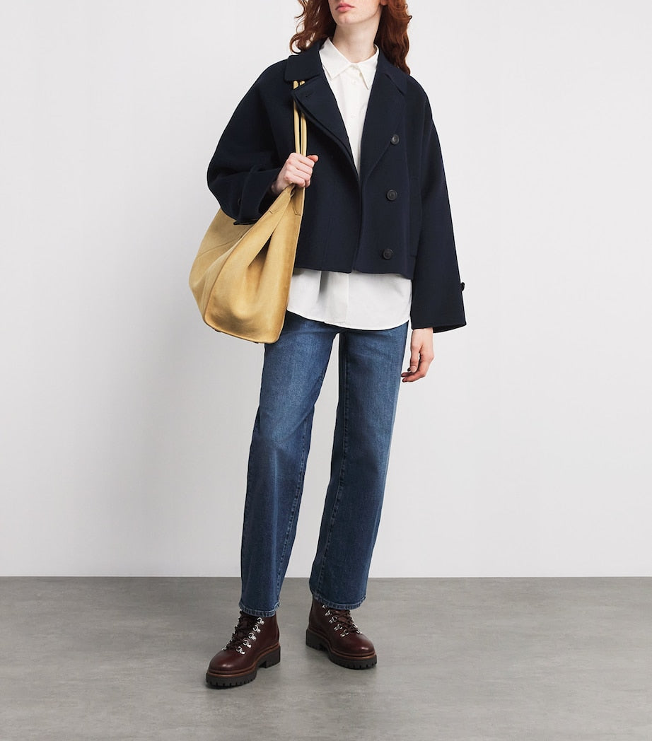 Weekend Max Mara Blue Virgin Wool Cropped Coat