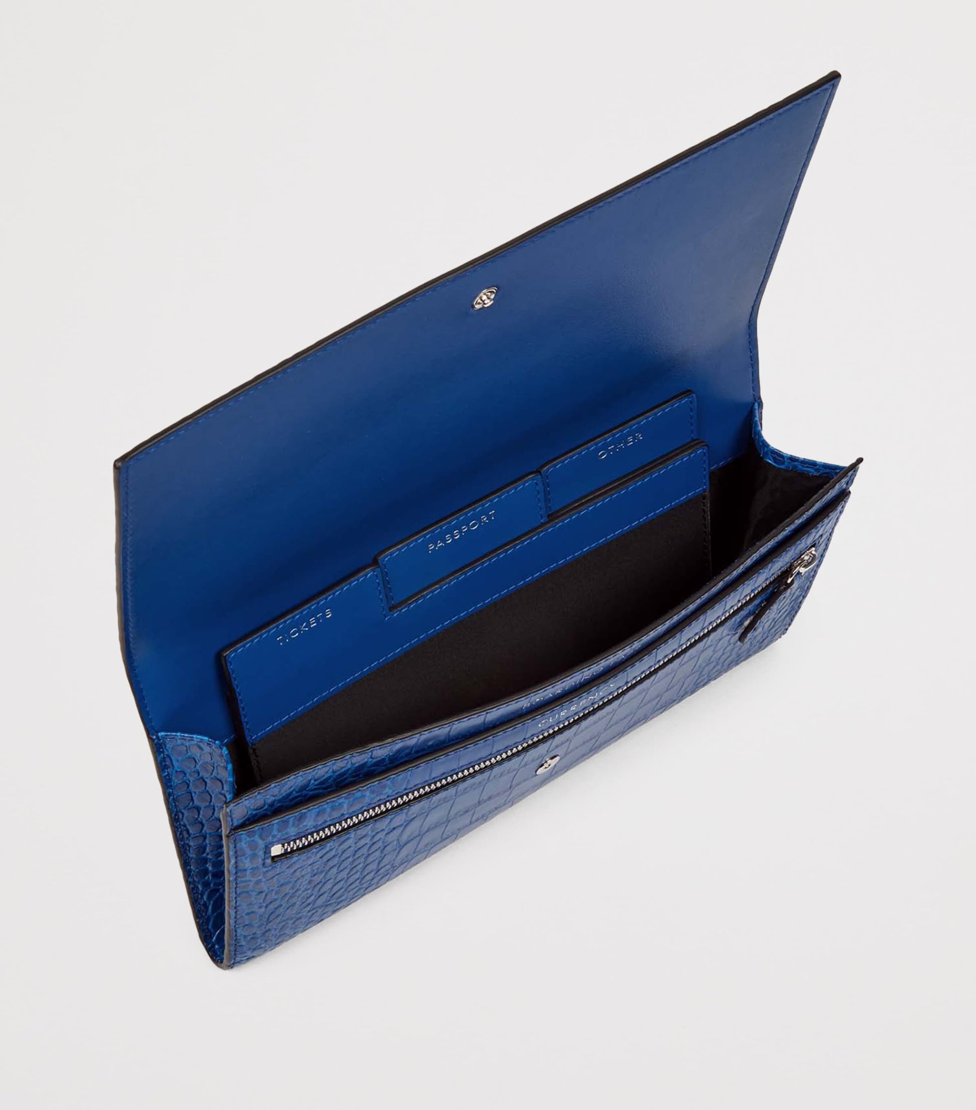 Blue Leather Croc-Embossed Marshall Travel Wallet