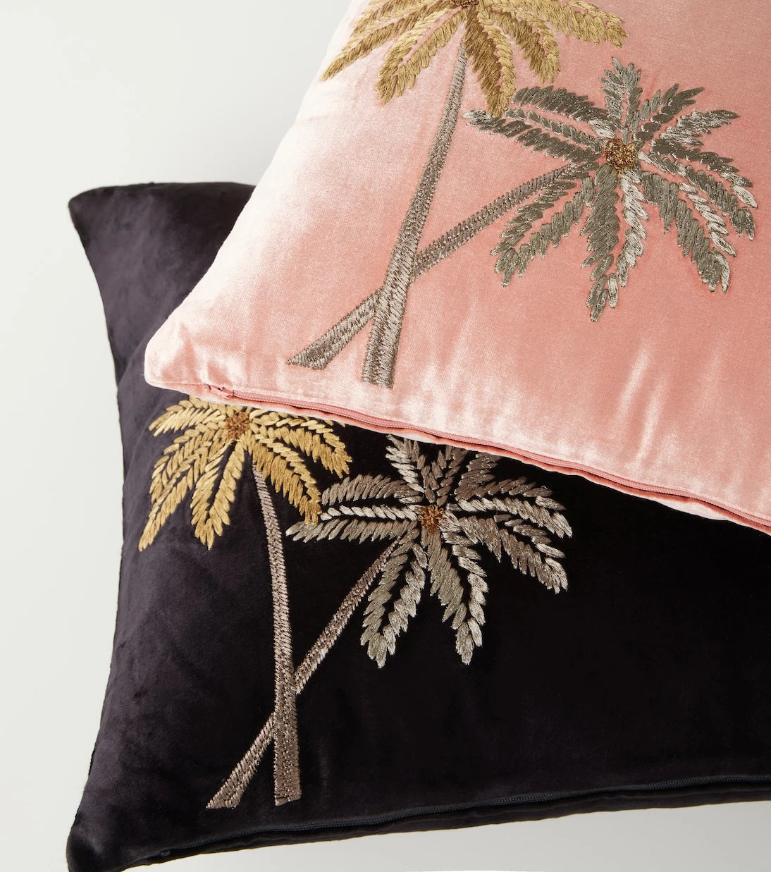 Les-Ottomans - Palms embroidered velvet cushion