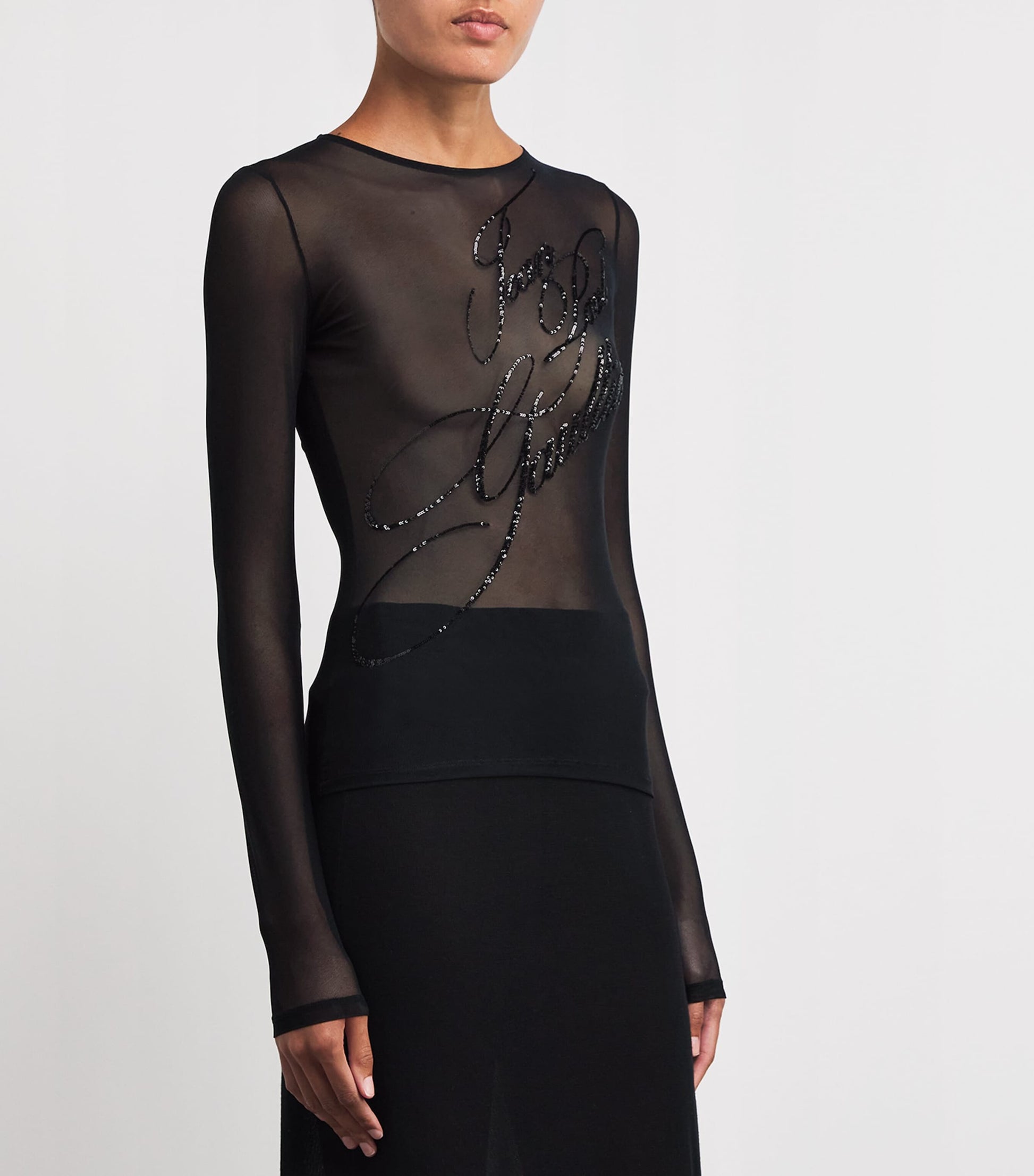 Jean Paul Gaultier Black Mesh Sequin-Branded T-Shirt