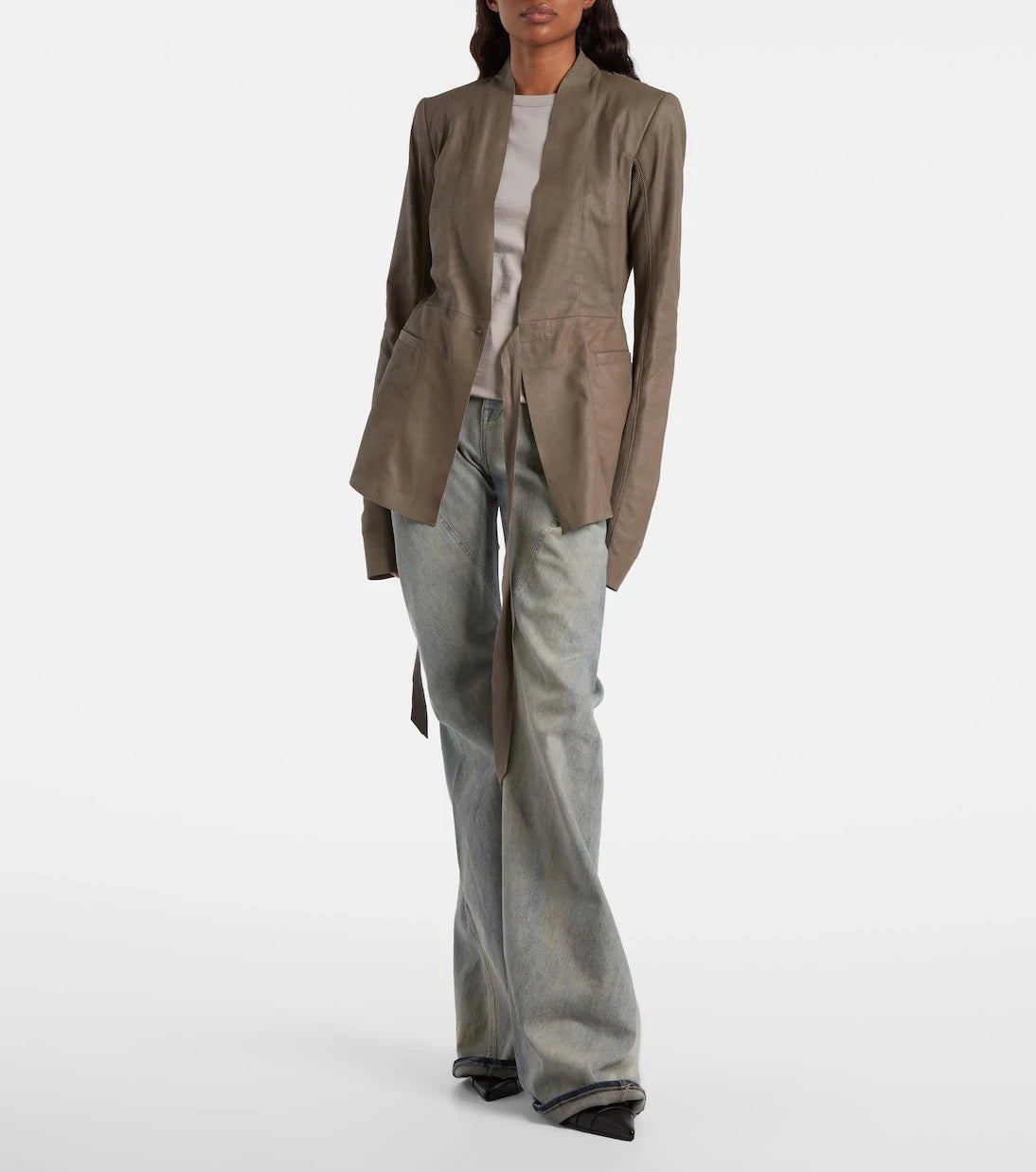 Rick Owens - Hollywood virgin wool-trimmed leather blazer