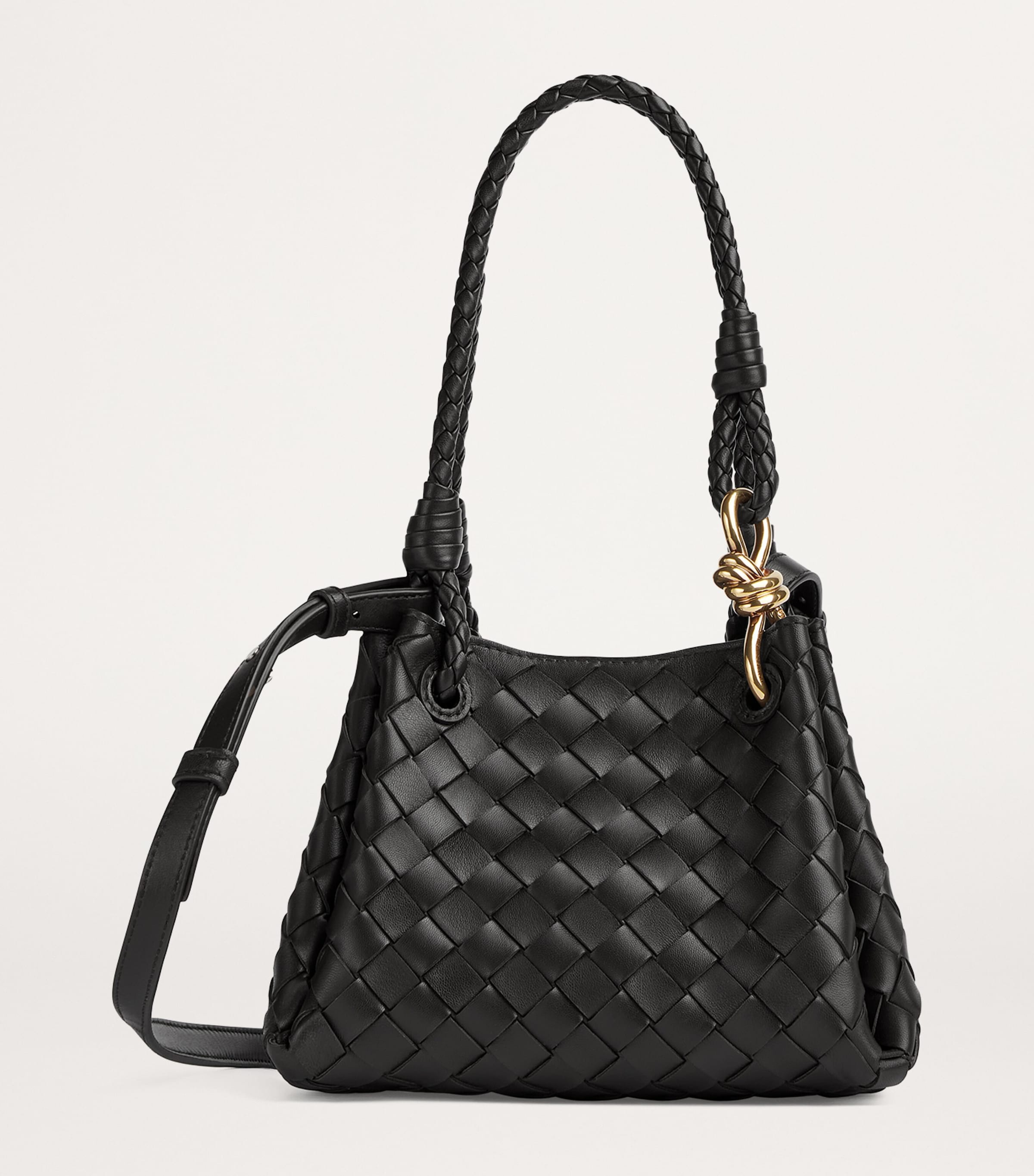 Bottega Veneta Black Small Leather Parachute Shoulder Bag