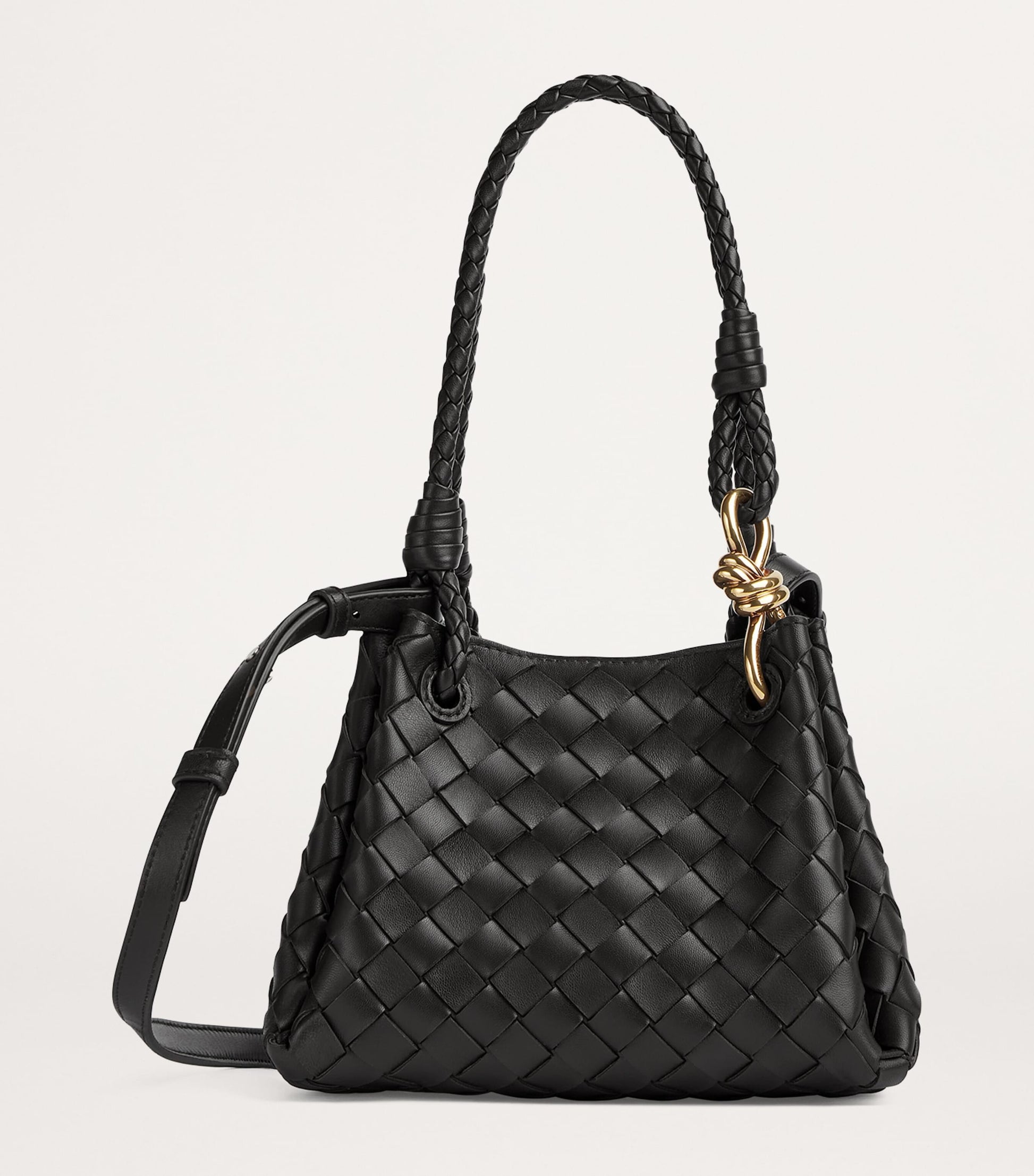 Bottega Veneta Black Small Leather Parachute Shoulder Bag