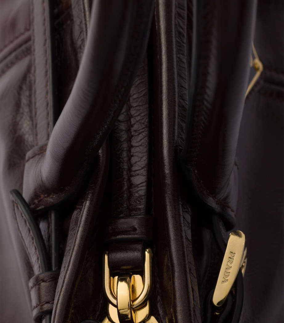 Prada Brown Mini Leather Bonnie Top-Handle Bag