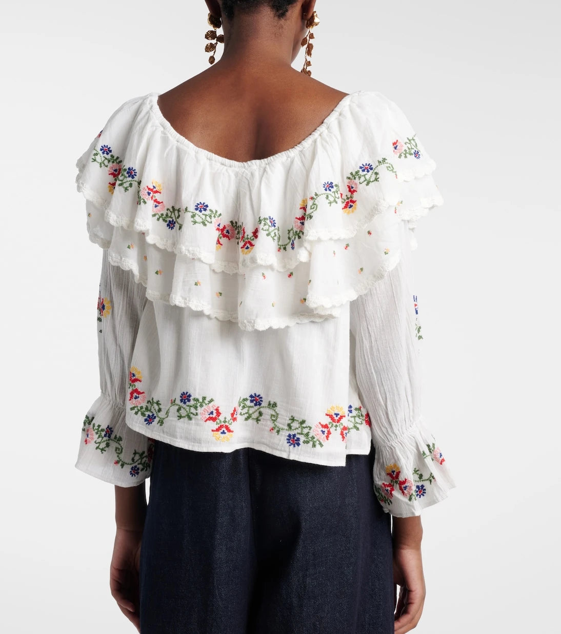 Rixo - Maurine embroidered ruffled cotton top