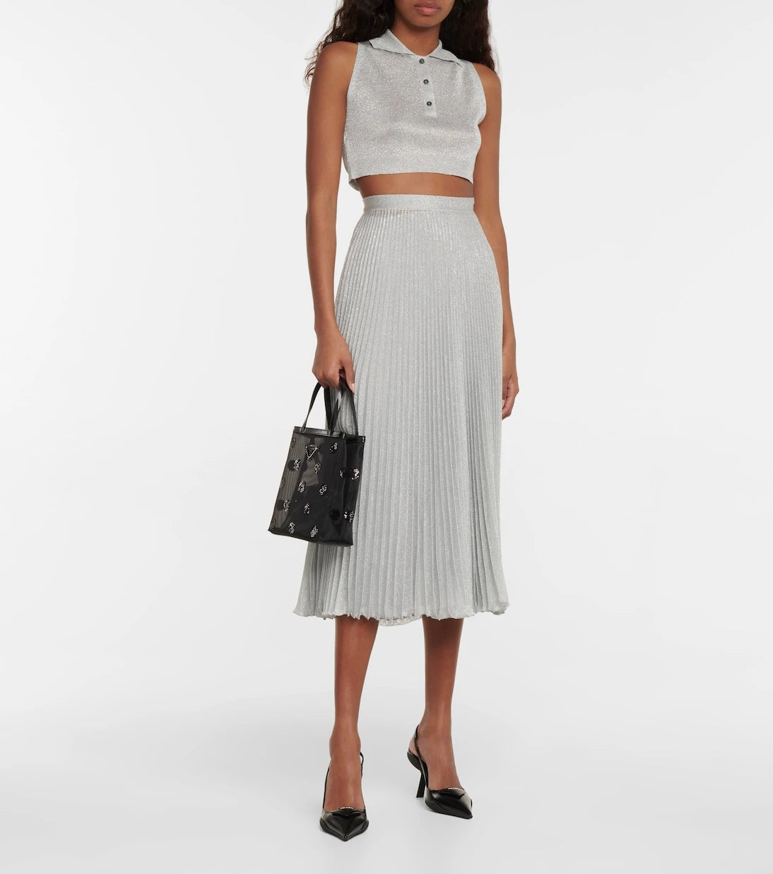 Prada - Metallic knit crop top