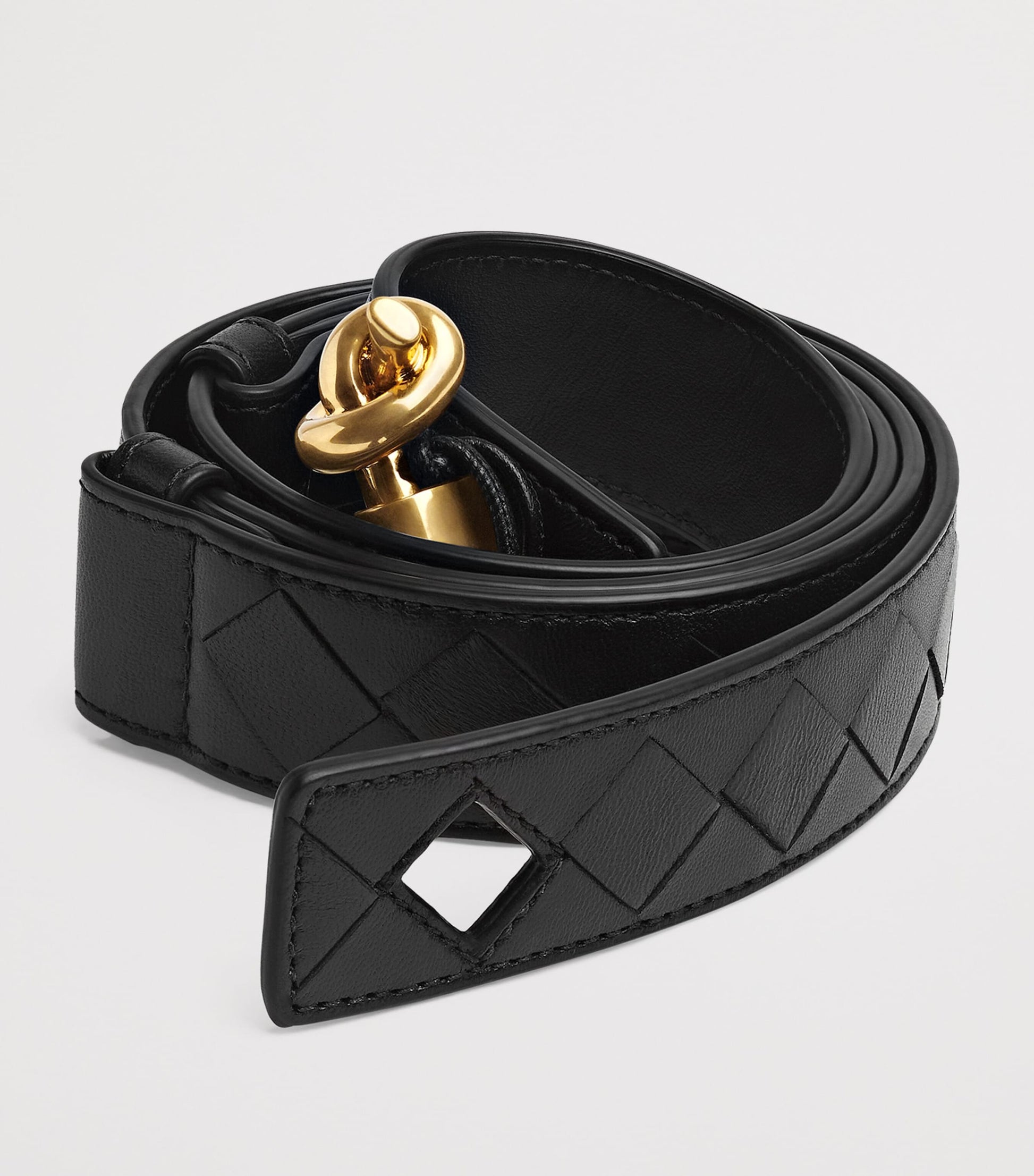 Bottega Veneta Black Leather Intrecciato Andiamo Belt
