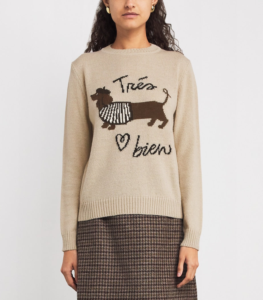 Weekend Max Mara Beige Jacquard Dog Sweater