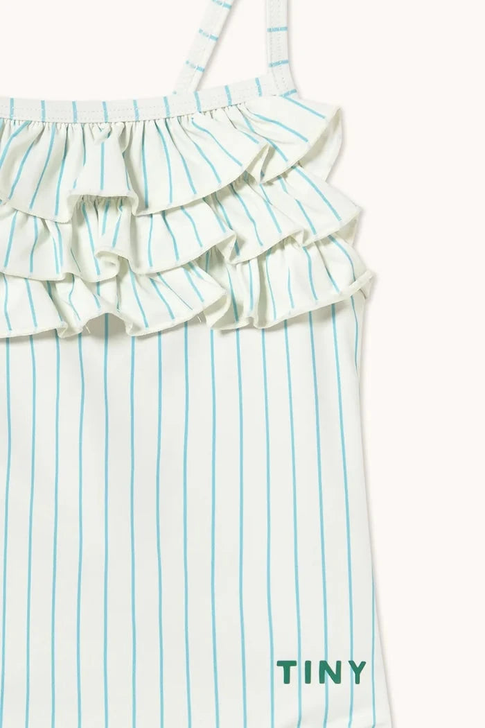 Детски цял бански Tinycottons CYAN FINE STRIPES SWIMSUIT